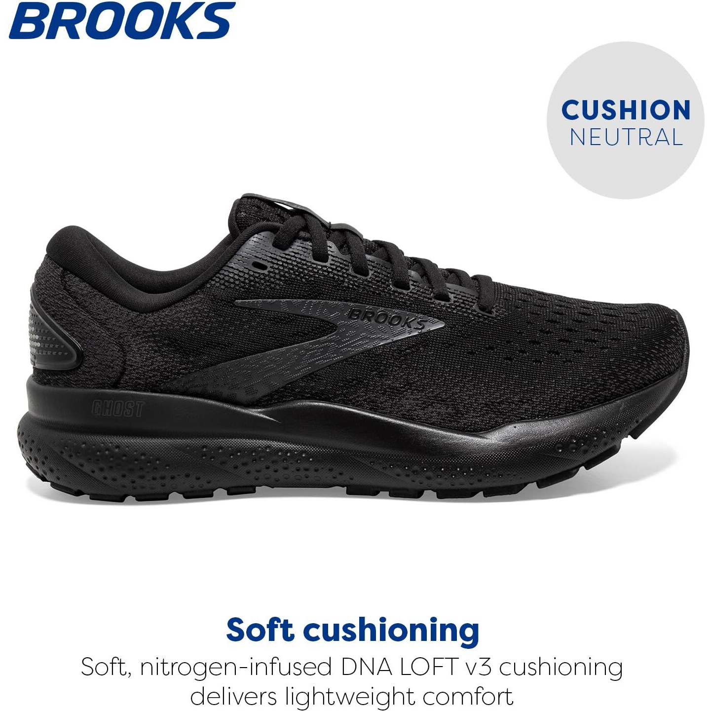 Brooks Womens Ghost 16 Neutral Running Shoe - Black/Black/Ebony - 9 Medium