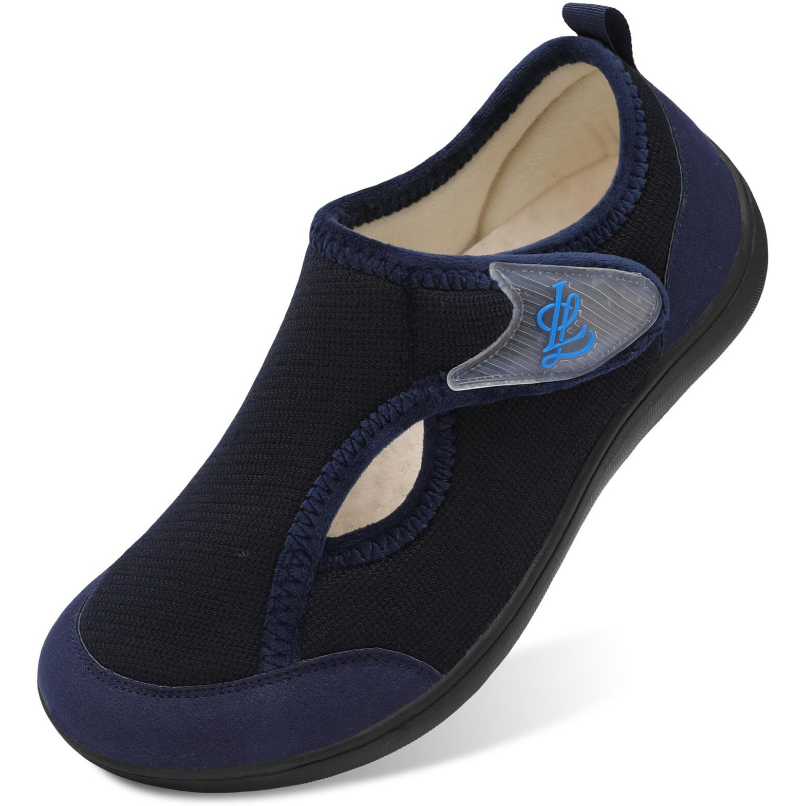 Leisfit Womens House Shoes Adjustable Diabetic Slippers Wide Arthritis Edema Barefoot Shoes Indoor Outdoor Slippers Navy Size 7