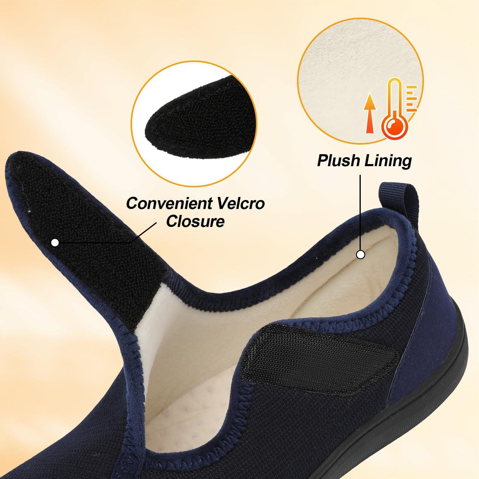 Leisfit Womens House Shoes Adjustable Diabetic Slippers Wide Arthritis Edema Barefoot Shoes Indoor Outdoor Slippers Navy Size 7