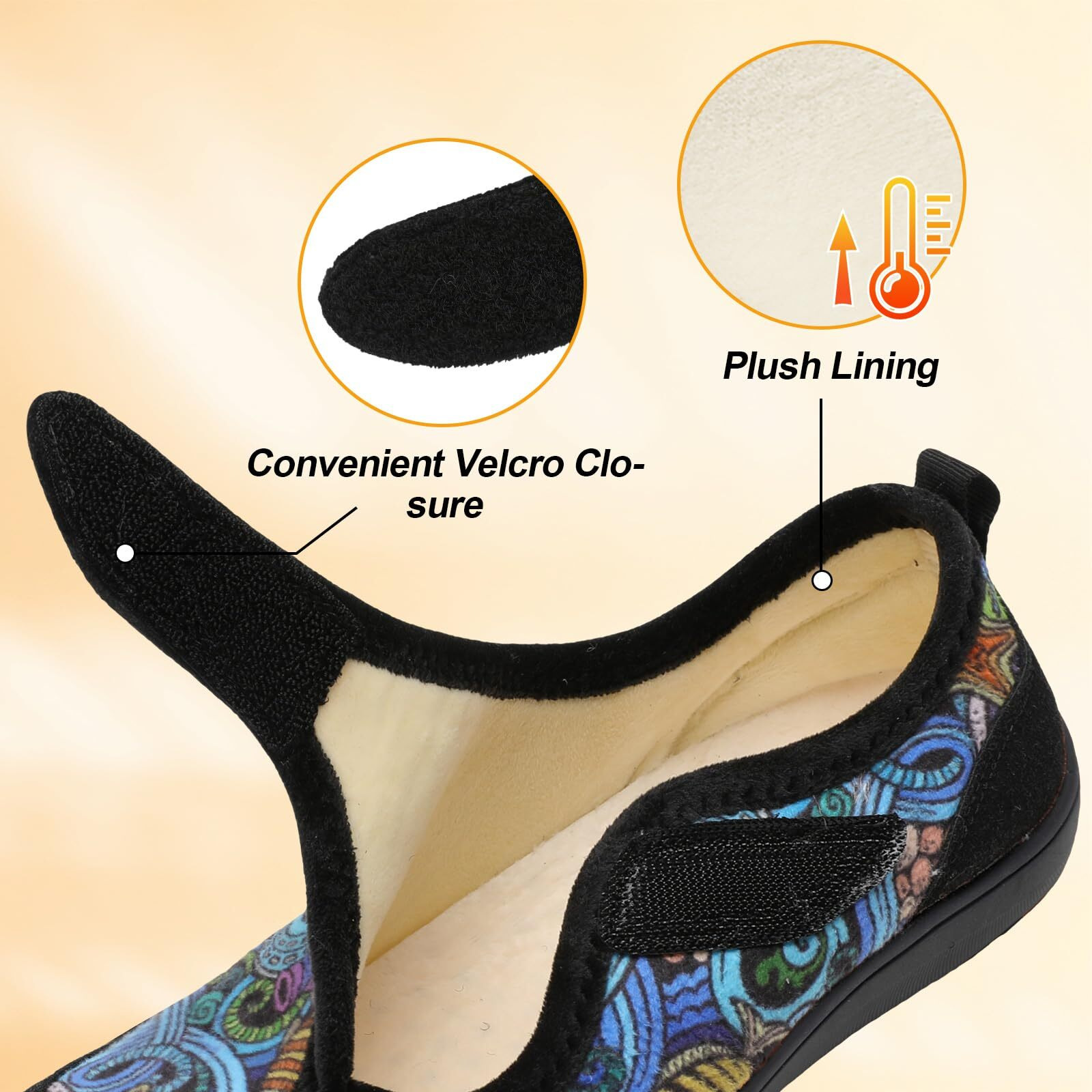 Leisfit Womens Slippers Wide Diabetic Shoes Adjustable Arthritis Edema House Shoes Indoor Outdoor Slippers Multileaf Size 9