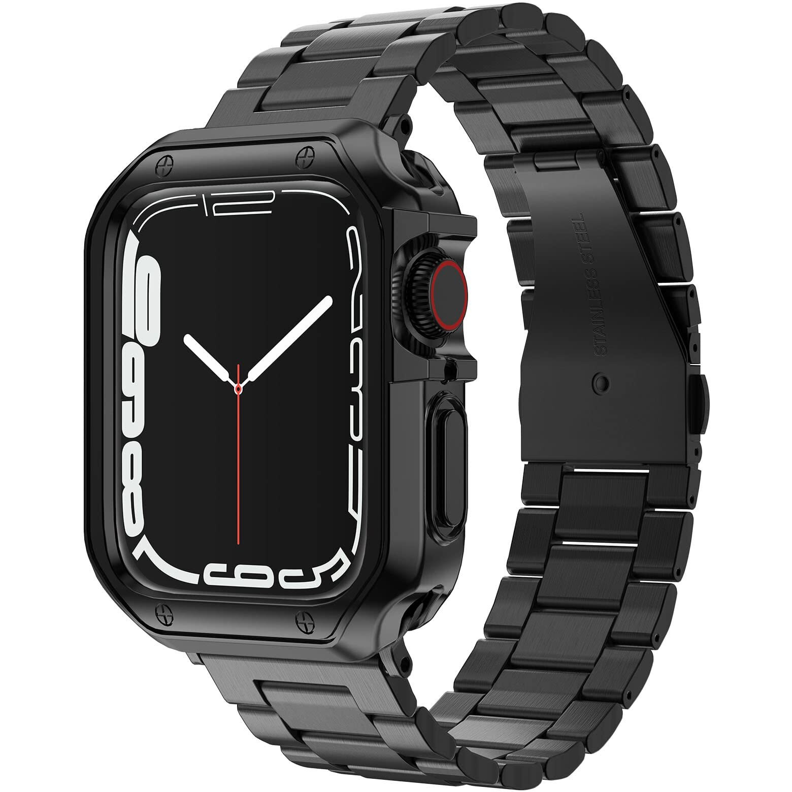 Compatible With Apple Watch Band And Case  Stainless Steel Metal Chain With Tpu Cover  Smart-Watch Link Bracelet Strap  Wrist-Band For I-Watch Series 10  42Mm  Black