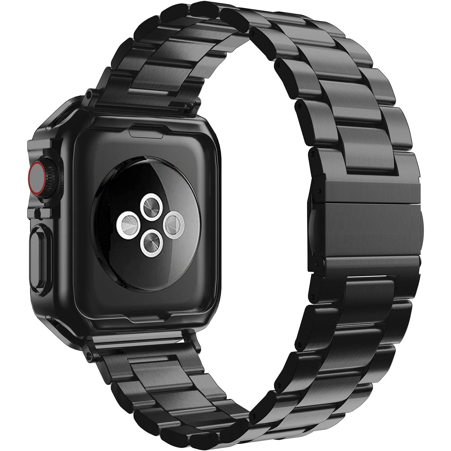 Compatible With Apple Watch Band And Case  Stainless Steel Metal Chain With Tpu Cover  Smart-Watch Link Bracelet Strap  Wrist-Band For I-Watch Series 10  42Mm  Black