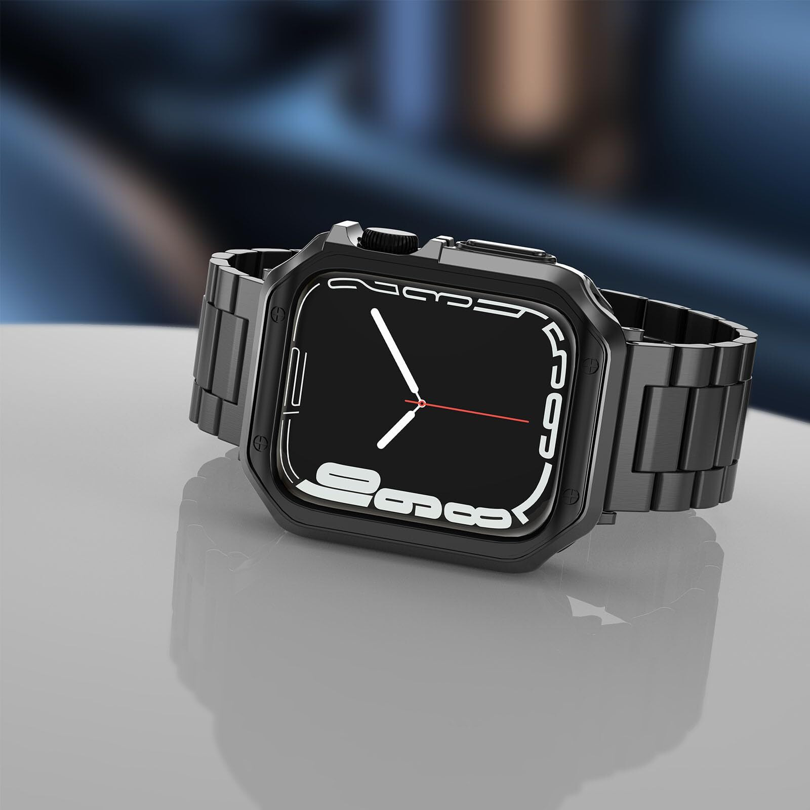 Compatible With Apple Watch Band And Case  Stainless Steel Metal Chain With Tpu Cover  Smart-Watch Link Bracelet Strap  Wrist-Band For I-Watch Series 10  42Mm  Black