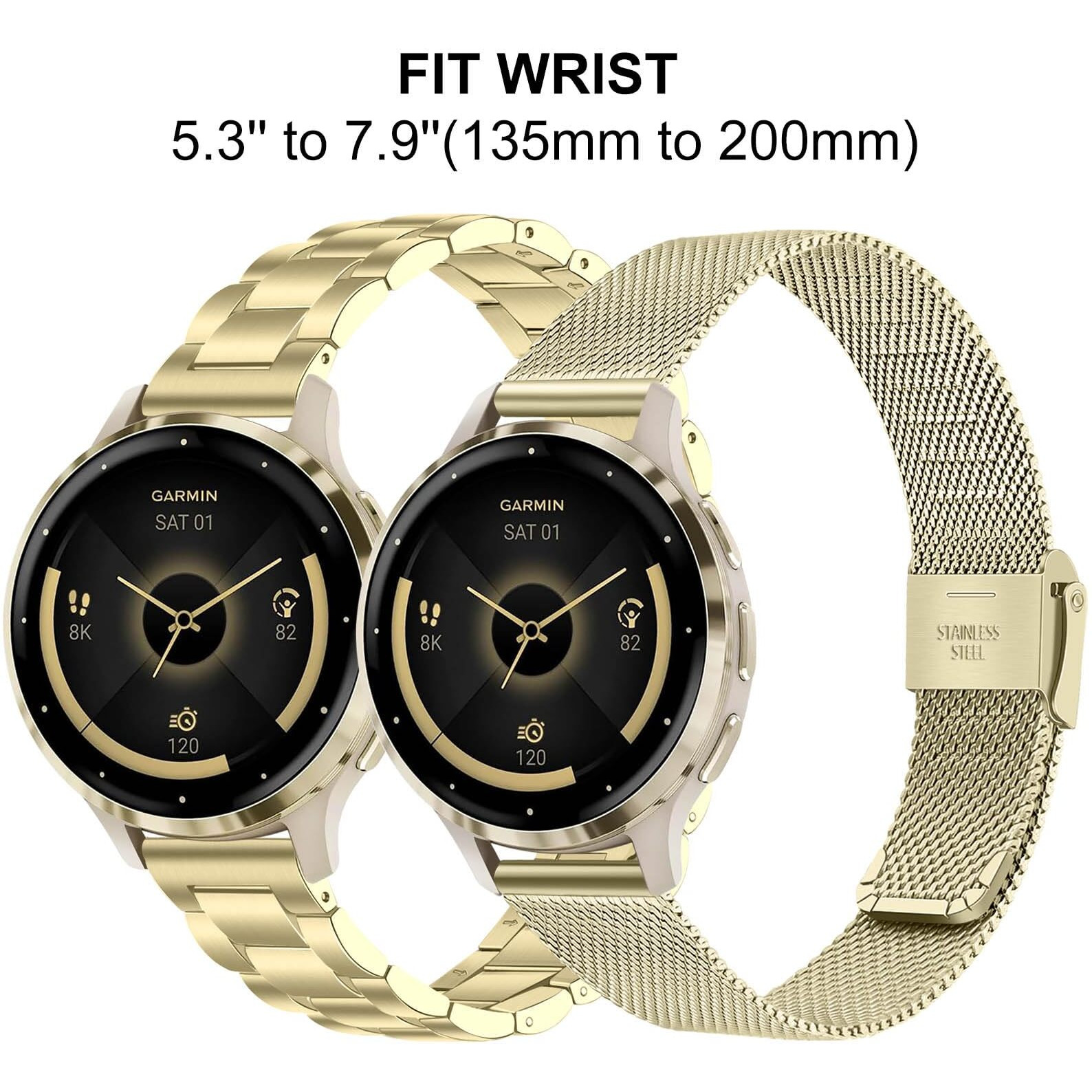 Trumirr Band Sets For Venu 3S (41Mm) Women Smart Watch  Solid Stainless Steel Metal + Mesh Watchband Soft Gold Strap For Garmin Venu 2S / Forerunner 265S / Vivomove 3S