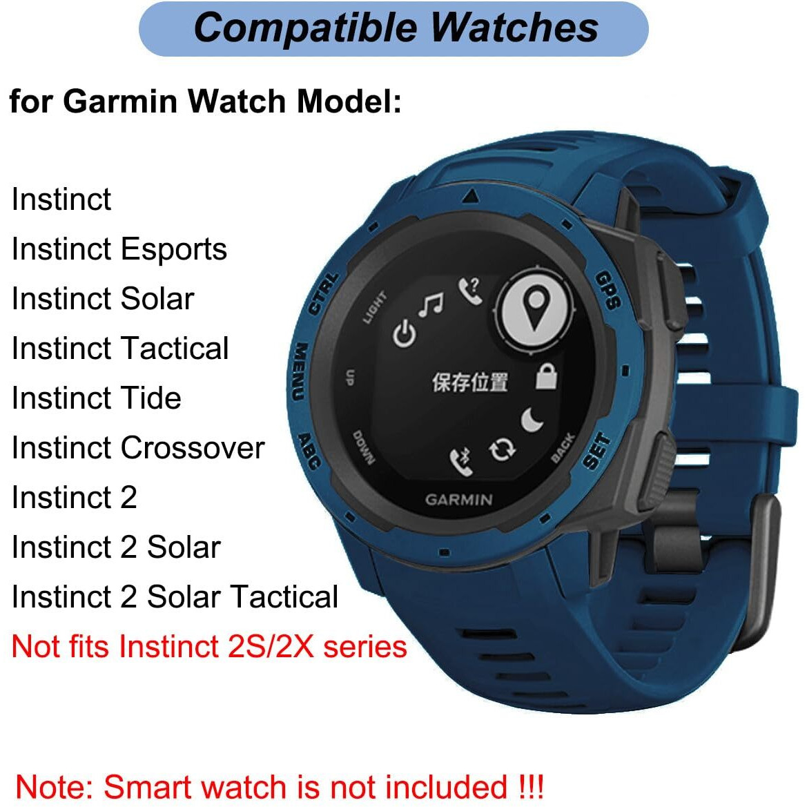22Mm Watch Band For Garmin Instinct/Instinct 2  Soft Silicone Band Replacement Strap For Garmin Instinct Esports/Solar/Tide/Tactical Smart Watch (Dark Blue)