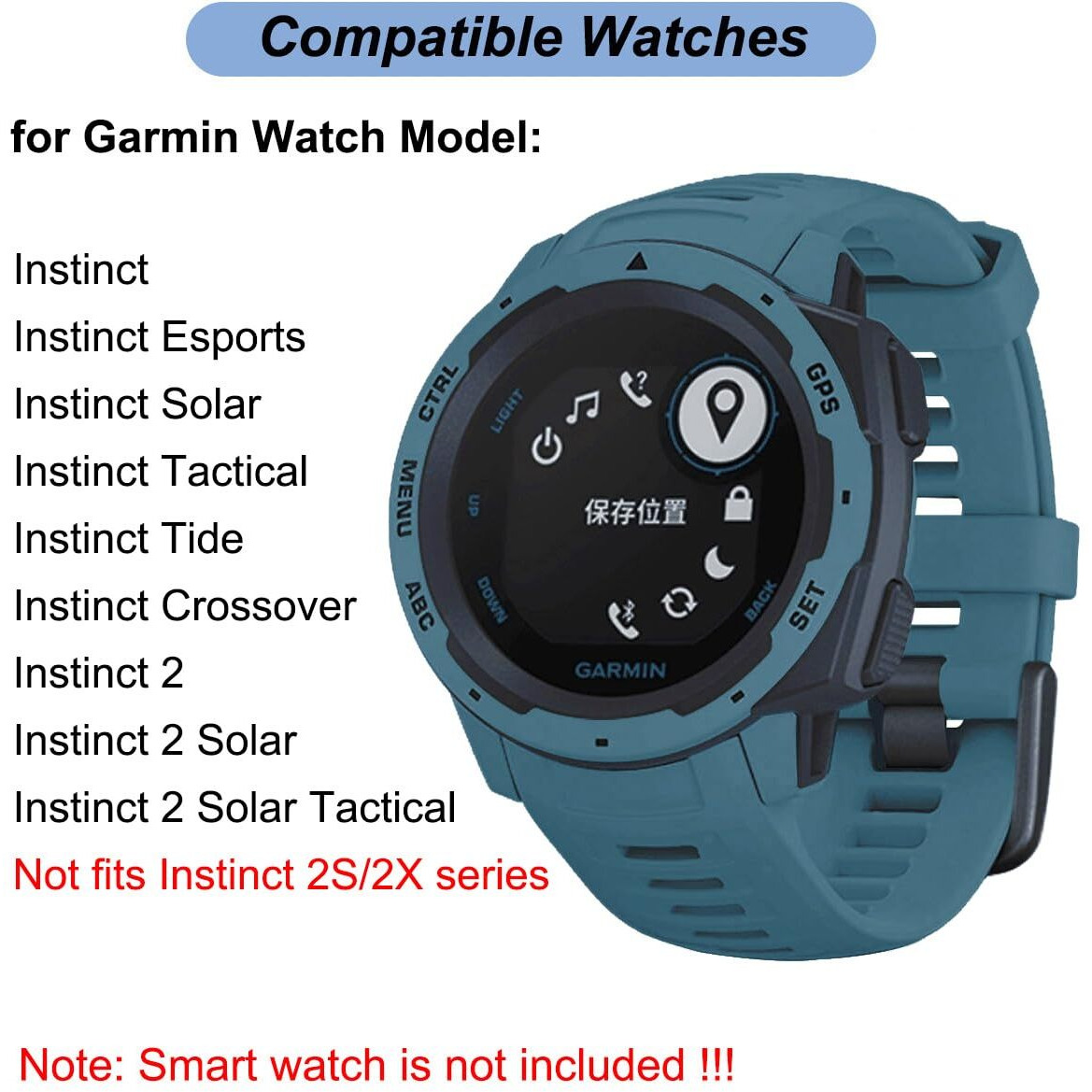 22Mm Watch Band For Garmin Instinct/Instinct 2  Soft Silicone Band Replacement Strap For Garmin Instinct Esports/Solar/Tide/Tactical Smart Watch (Lake Blue)