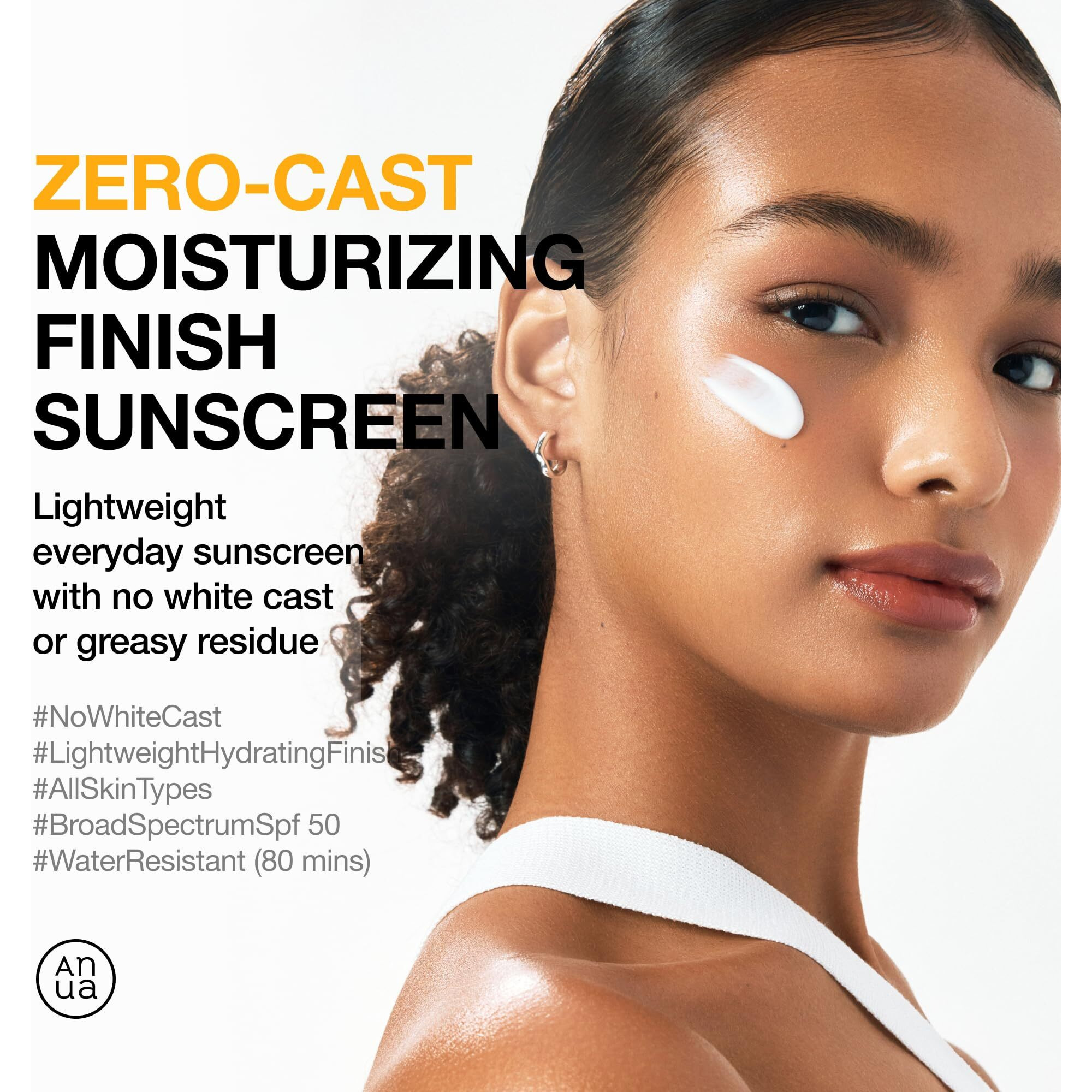 Anua Zero-Cast Moisturizing Finish Sunscreen Spf 50  Glow Natural Sunscreen No White Cast  Hyaluronic Acid  Niacinamide Sun Block For Face Oil-Free  Oxybenzone Free  Travel Essential (50Ml/1.69Fl.Oz)