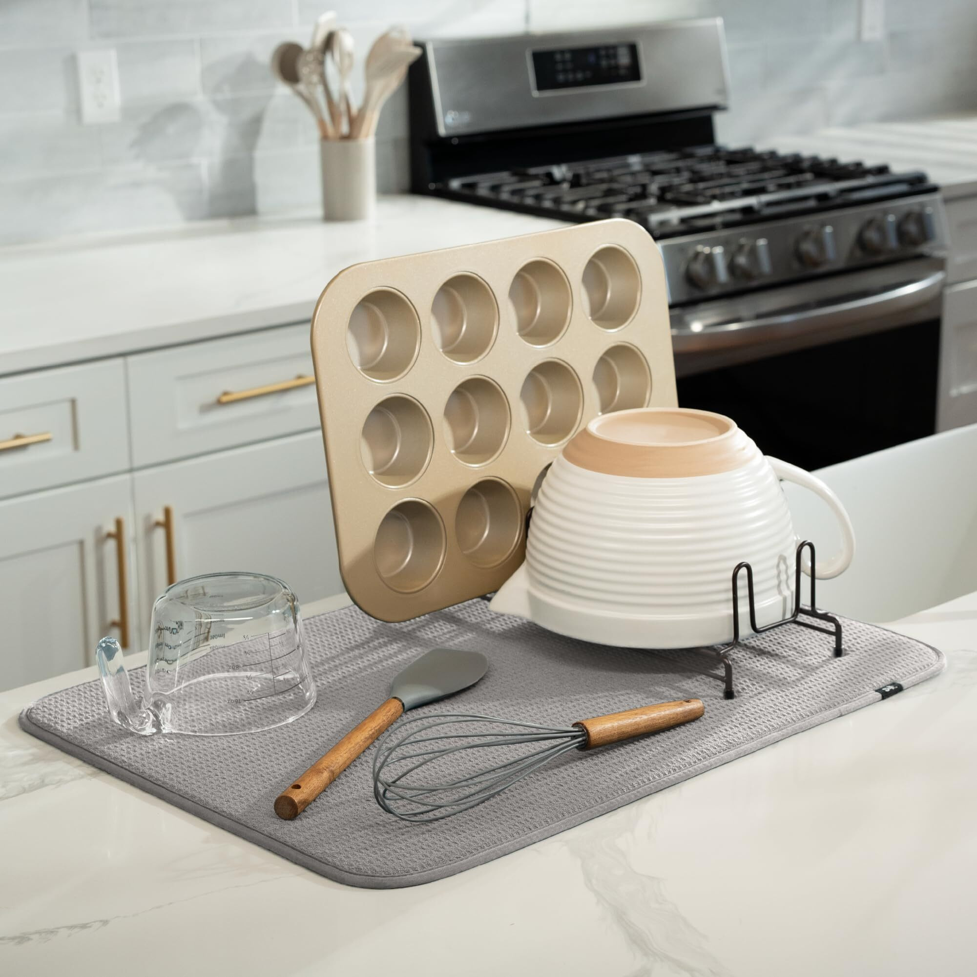 S&T Inc. Dish Drying Mat Xl  18  X 24   Absorbent Microfiber Kitchen Counter Mat  Dish Drying Pad For Dishes  Utensils  Pots And Pans  Extra Large  Grey