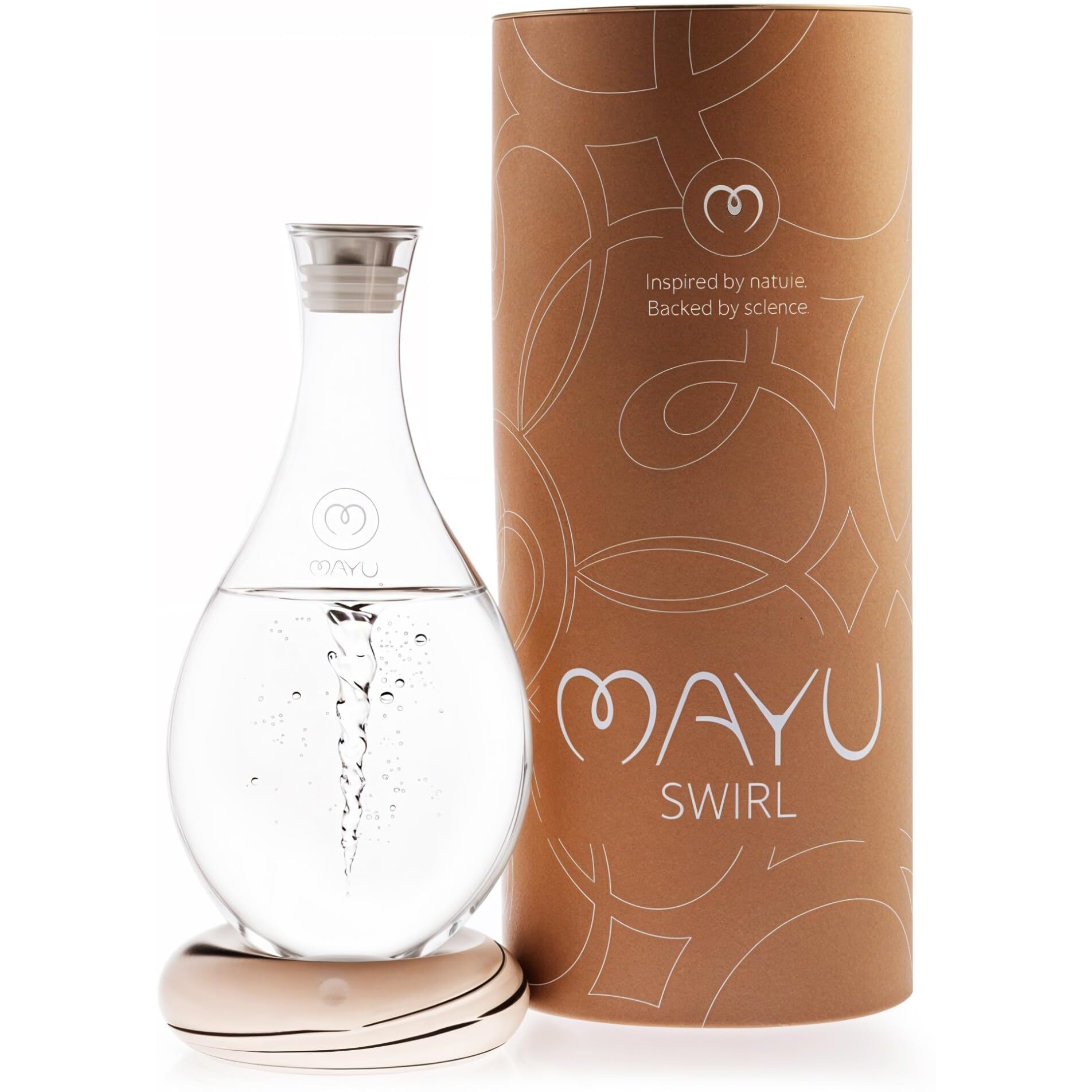 Mayu Swirl Structured Water Carafe - Innovative Vortex Technology Handblown Pitcher. Post Reverse Osmosis Filter Aerating Water Dispenser Stand 1.5 Liter| 51 Oz Dining Glass Jug Design (Earth Base)