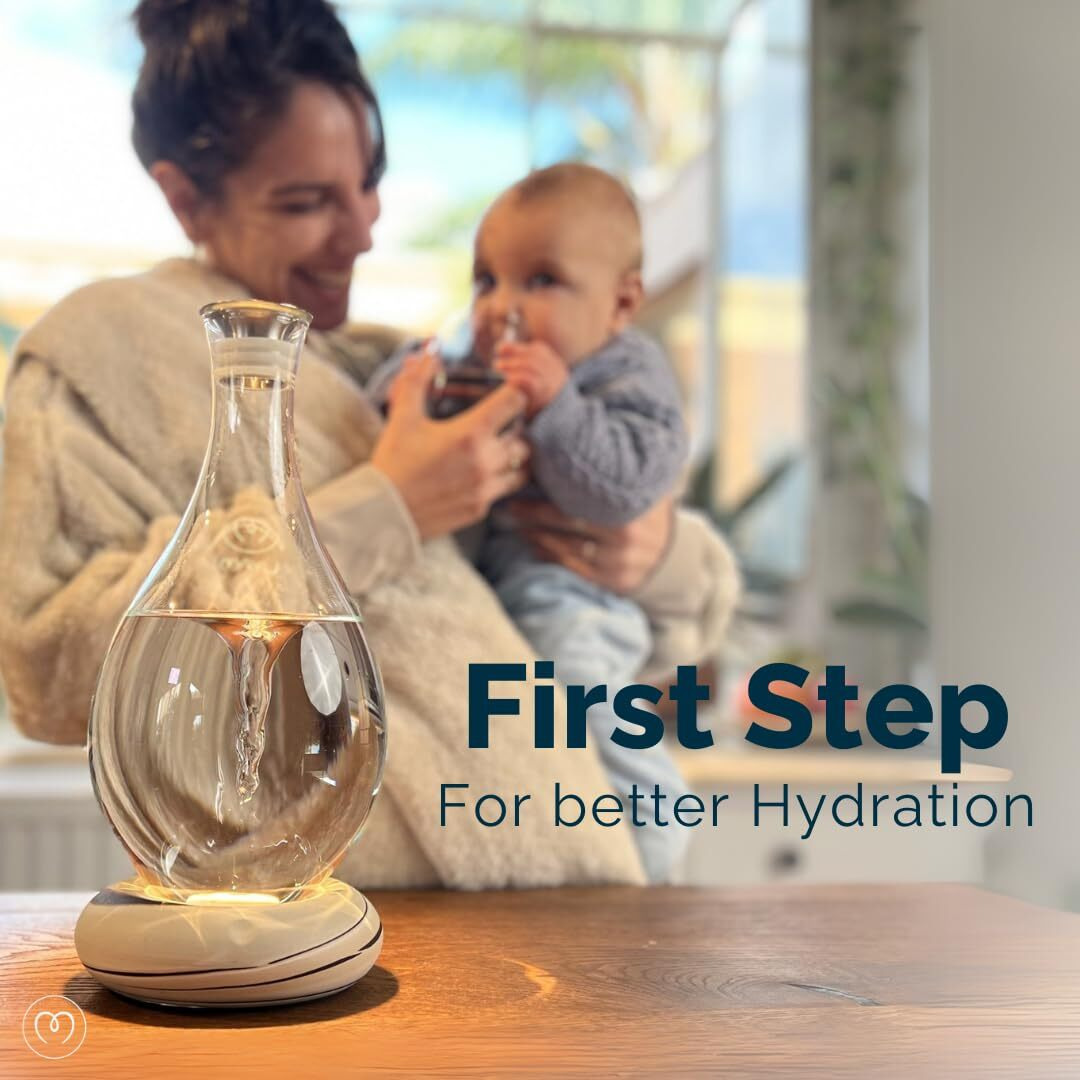 Mayu Swirl Structured Water Carafe - Innovative Vortex Technology Handblown Pitcher. Post Reverse Osmosis Filter Aerating Water Dispenser Stand 1.5 Liter| 51 Oz Dining Glass Jug Design (Earth Base)