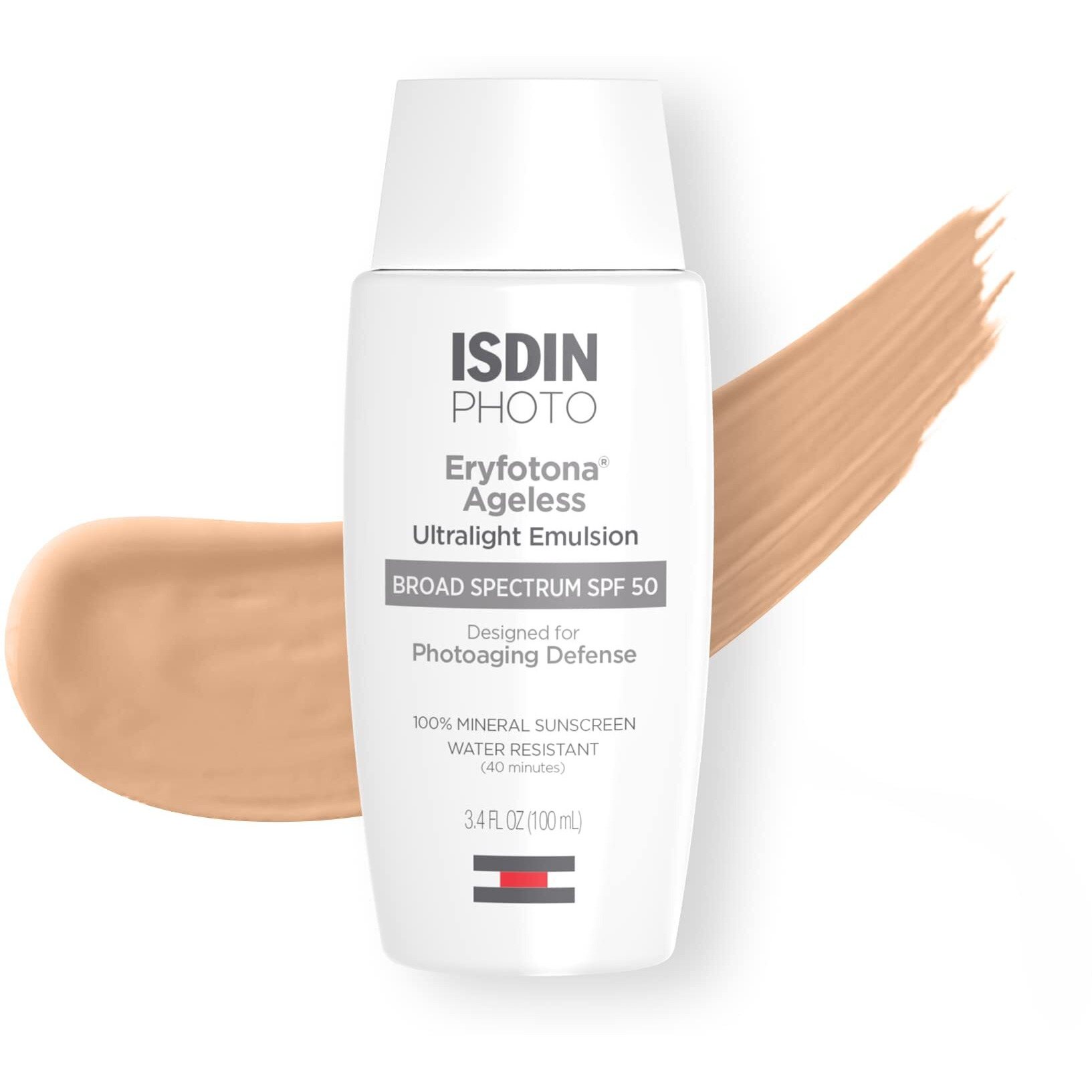Isdin Eryfotona Ageless Tinted Mineral Sunscreen For Face  Spf 50 Zinc Oxide Formula Helps Repair Sun Damage  3.4 Fl.Oz. Travel-Size Tube  Water Resistant And Non-Comedogenic