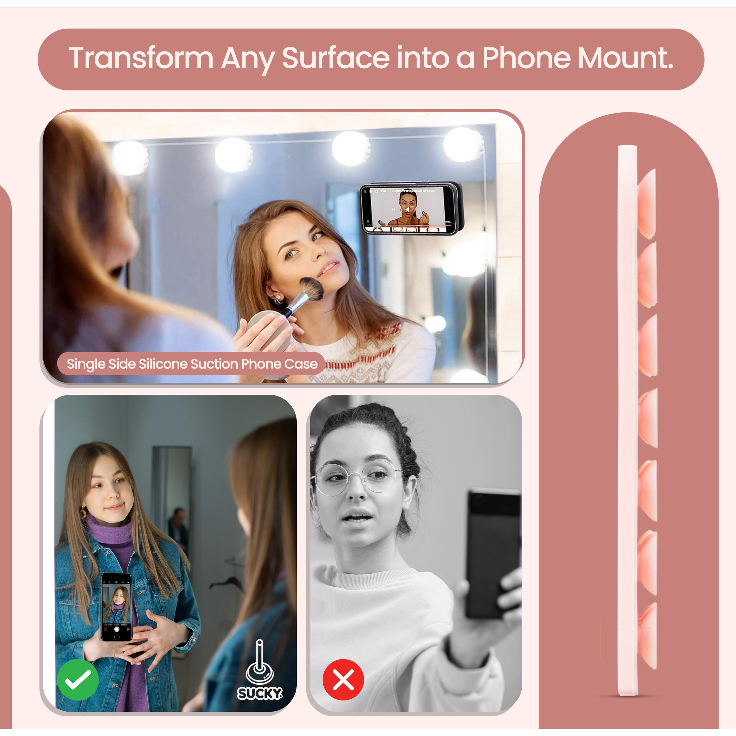 Sucky Silicone Suction Phone Case Adhesive Octo Cup Buddy Mount - Anti-Slip Holder  Hands-Free Phone Accessory For Iphone And Android - Sticky Grip For Selfies  Videos - Chalk Pink