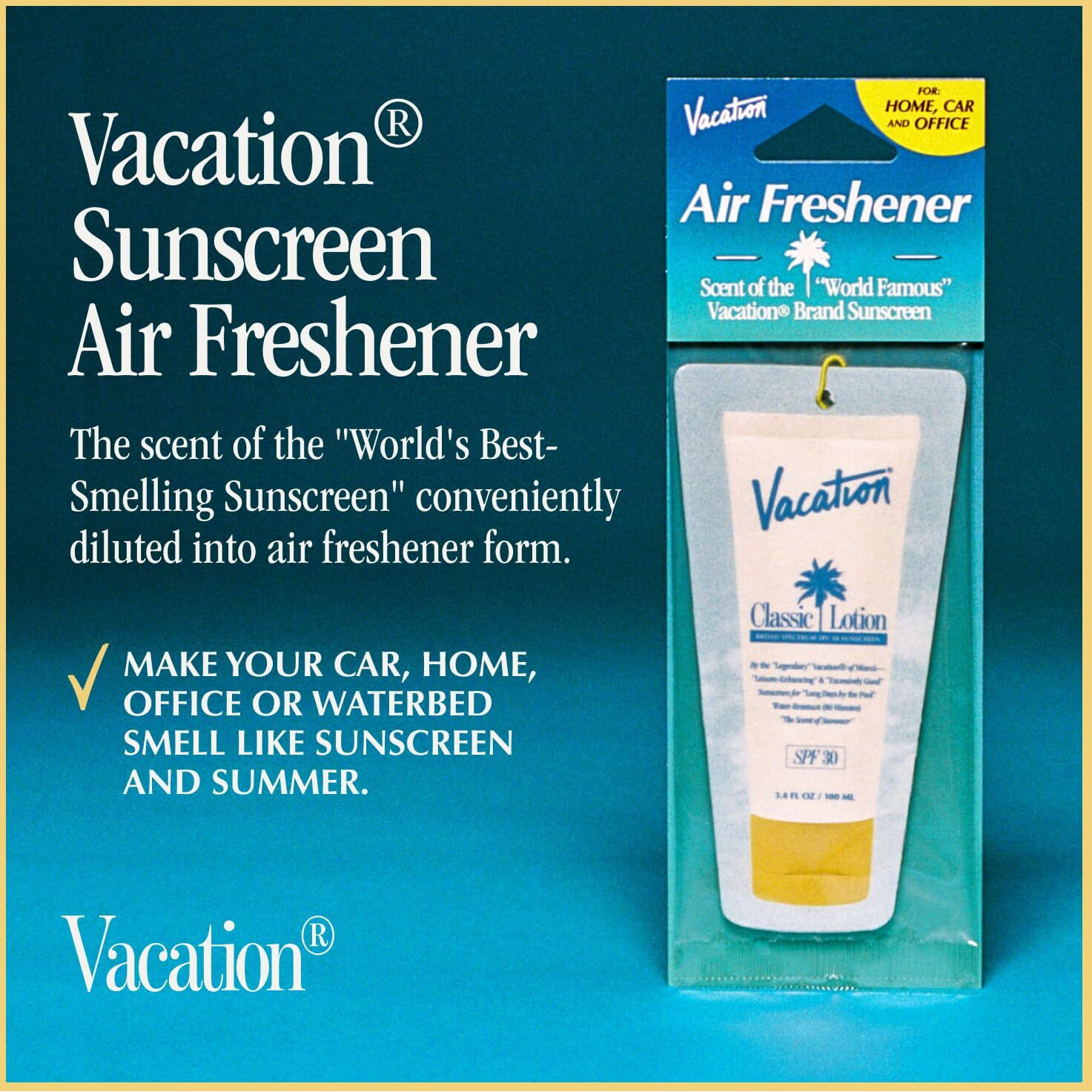 Vacation Hanging Air Freshener  Award-Winning Signature Sunscreen Scent  Deodorizer For Car  Home & Office (Pack Of 3)