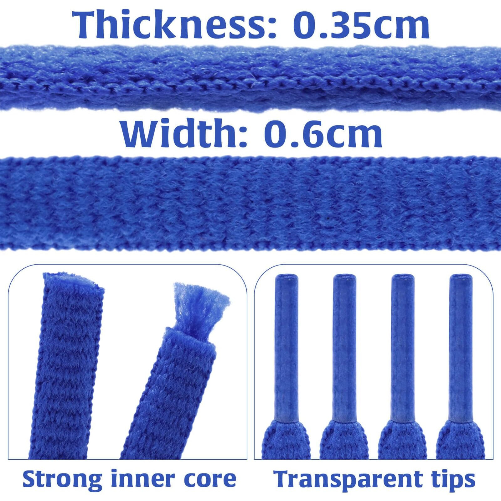 Delele 2 Pair Oval Shoes Laces Half Round 1/4"" Athletic Shoelaces Shoe Strings Sapphire Blue 24 Inch