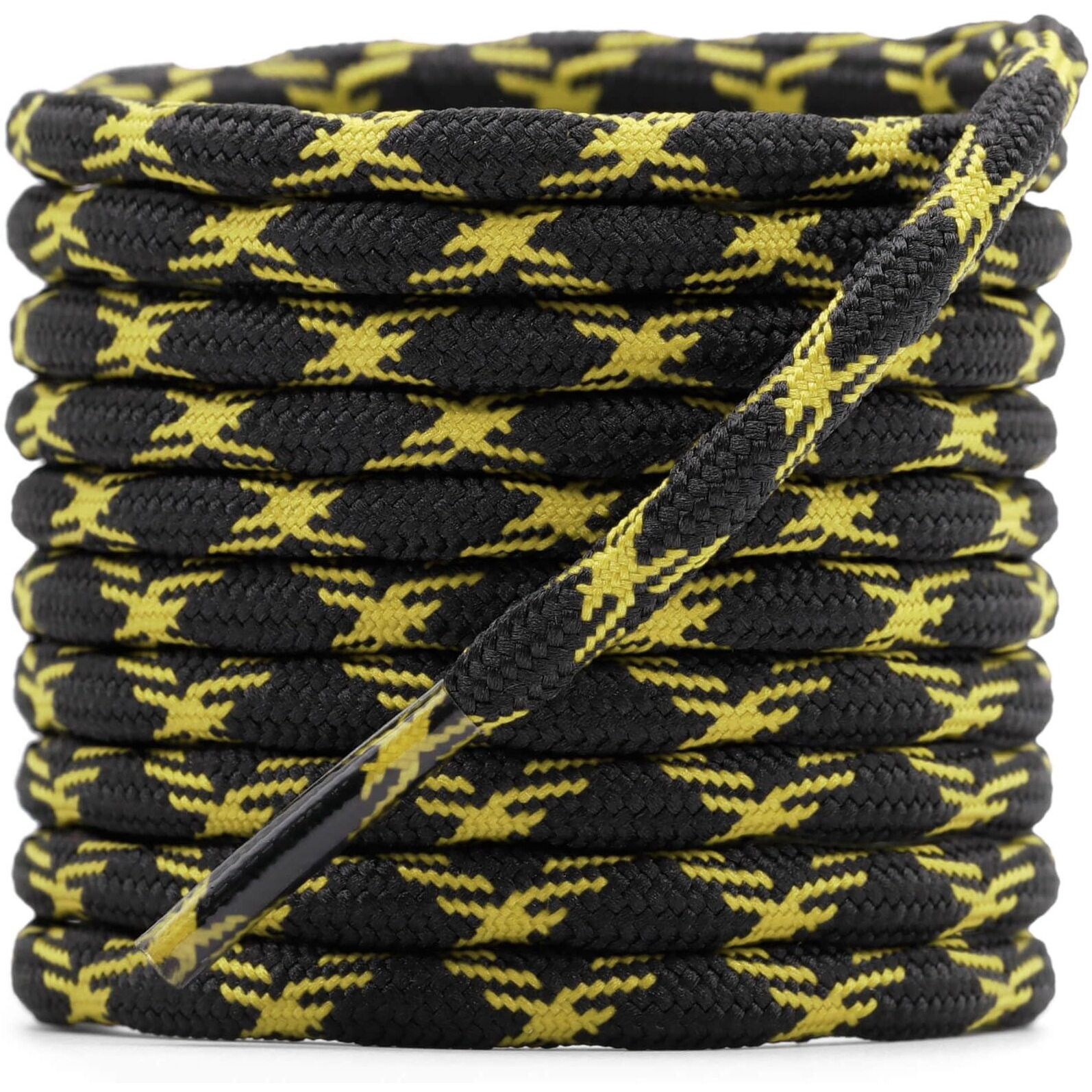 Delele 2 Pair Round Wave Non-Slip Antiskid Outdoor Mountaineering Climbing Shoe Laces Yellow&Black Hiking Shoelaces Men Women Shoestrings-63 Inch