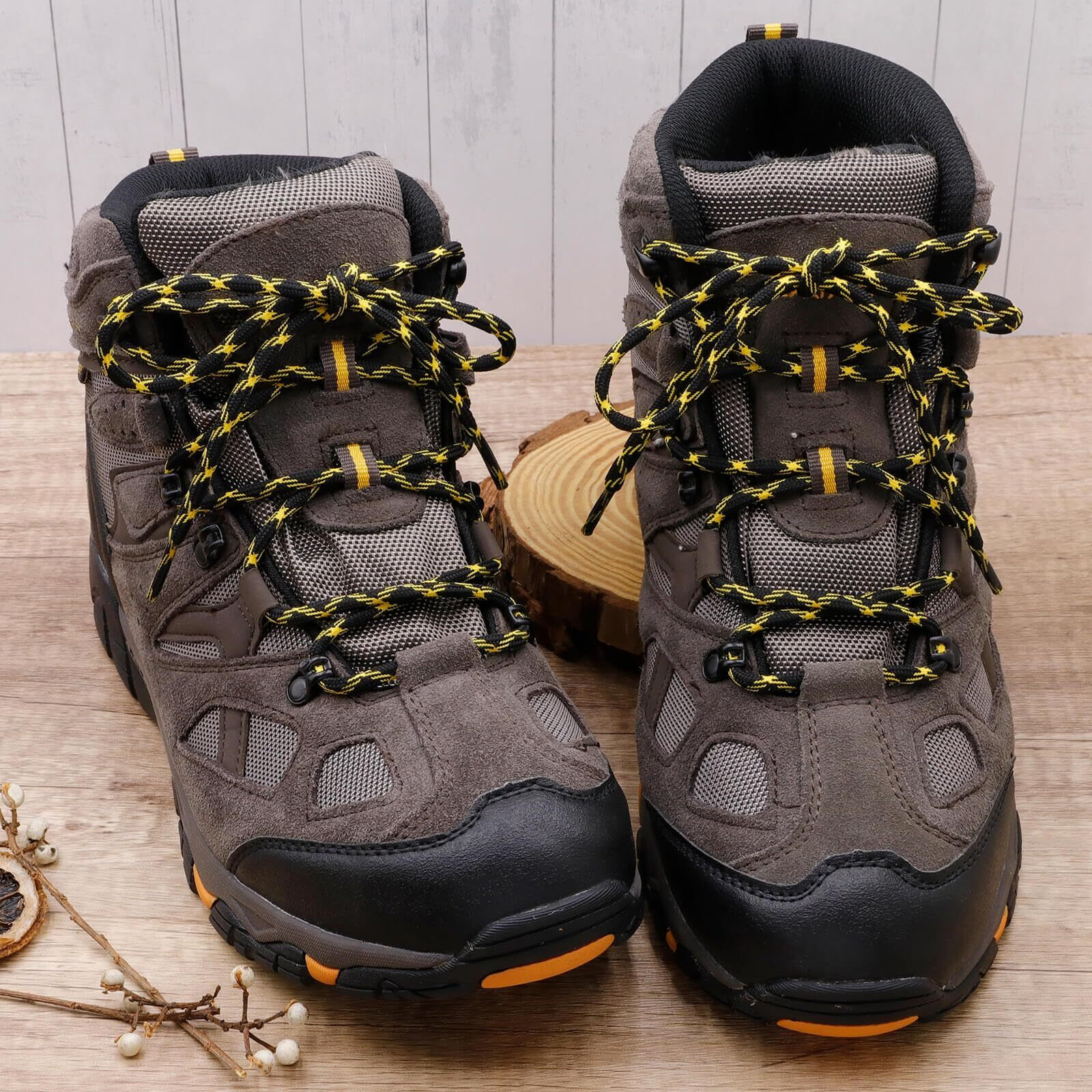 Delele 2 Pair Round Wave Non-Slip Antiskid Outdoor Mountaineering Climbing Shoe Laces Yellow&Black Hiking Shoelaces Men Women Shoestrings-63 Inch