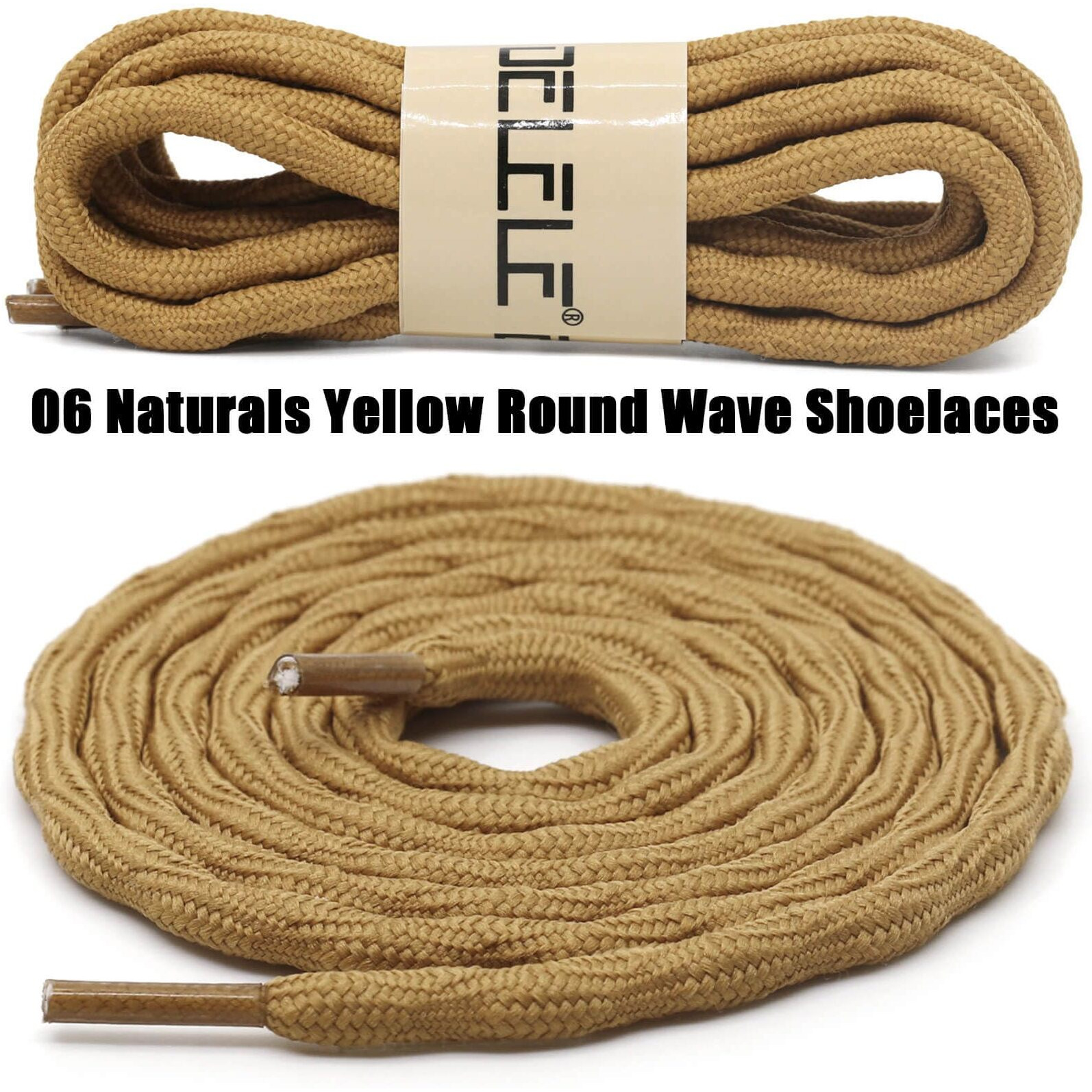Delele 2 Pair Round Wave Shape Non Slip Heavy Duty And Durable Outdoor Climbing Shoelaces Naturals Yellow Hiking Shoe Laces Shoestrings-71 Inch