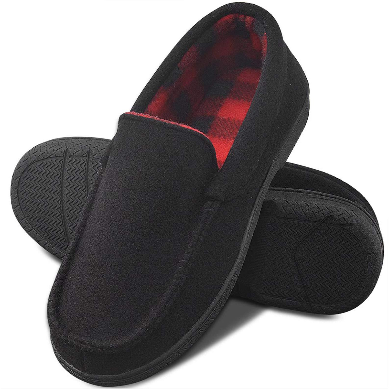 Dl Men's Memory Foam Moccasin Slippers Breathable Moccasin Slippers Micro Wool House Shoes Anti-Slip Sole Indoor Outdoor  Black  11