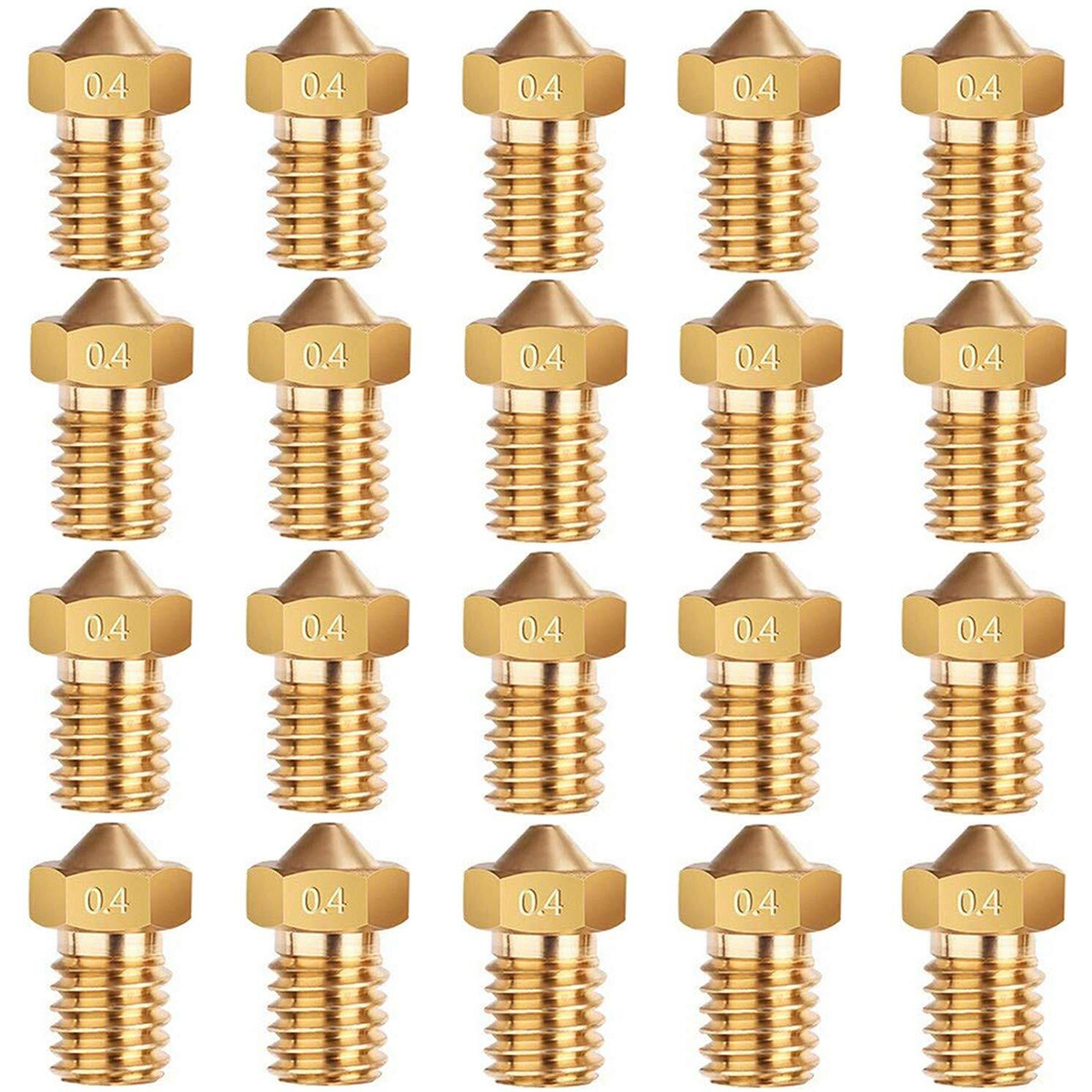 E3D Nozzles  Excelfu M6 0.4Mm Brass Nozzle Extruder Print Head For 1.75Mm Filament E3D V5-V6 3D Printer  Pack Of 20