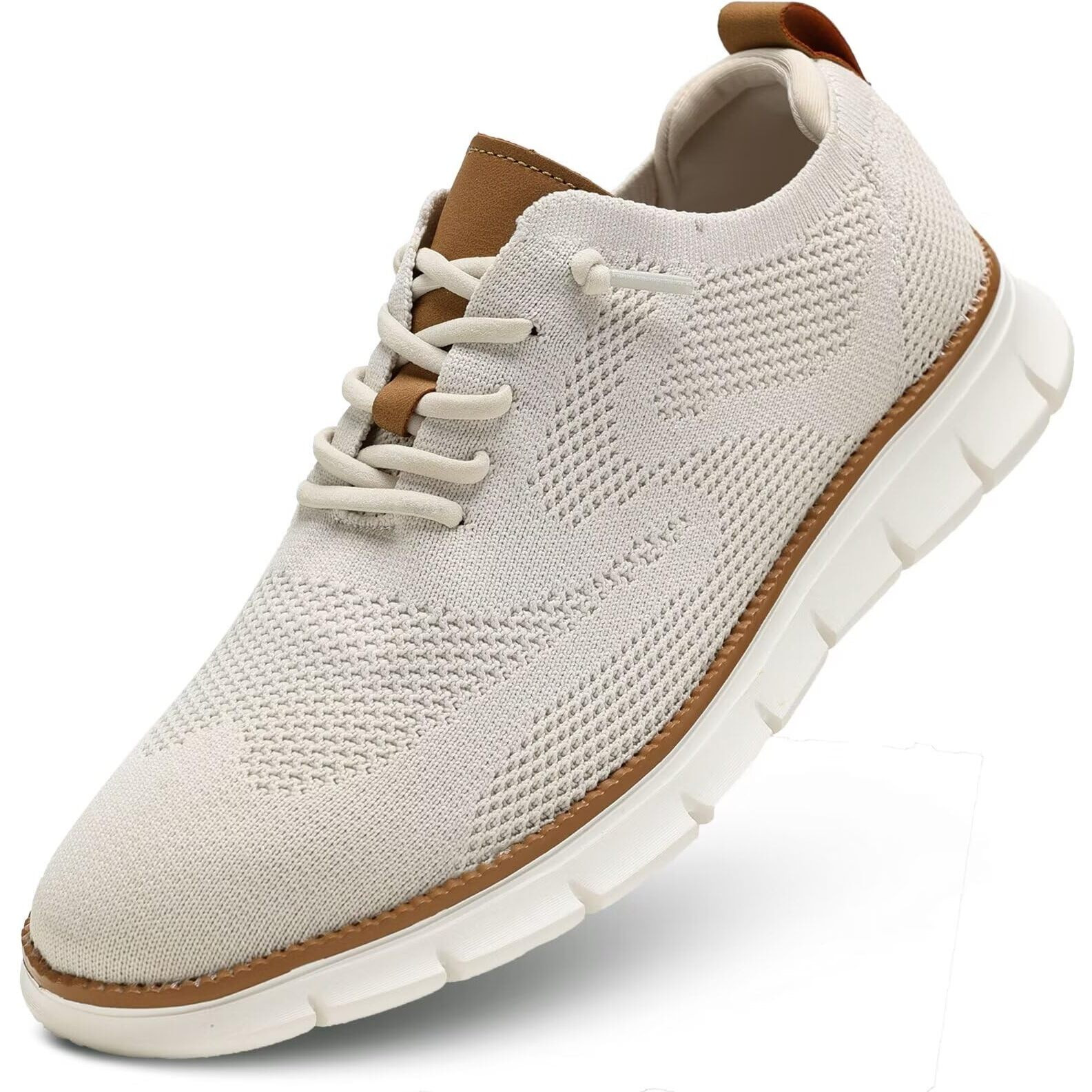 Men's Casual Dress Shoes Fashion Walking Sneakers Mesh Business Oxfords Work Lightweight Soft Sole Beige