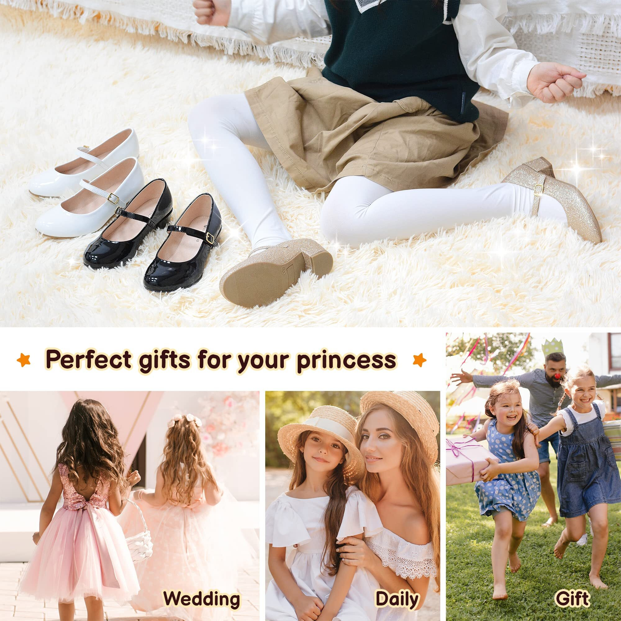 Wikency Girls Dress Shoes-Mary Jane Shoes For Girls  Princess Wedding Party Flower Girl School Shoes Low Heel Flats For Little/Big Kids White 8 Us Toddler