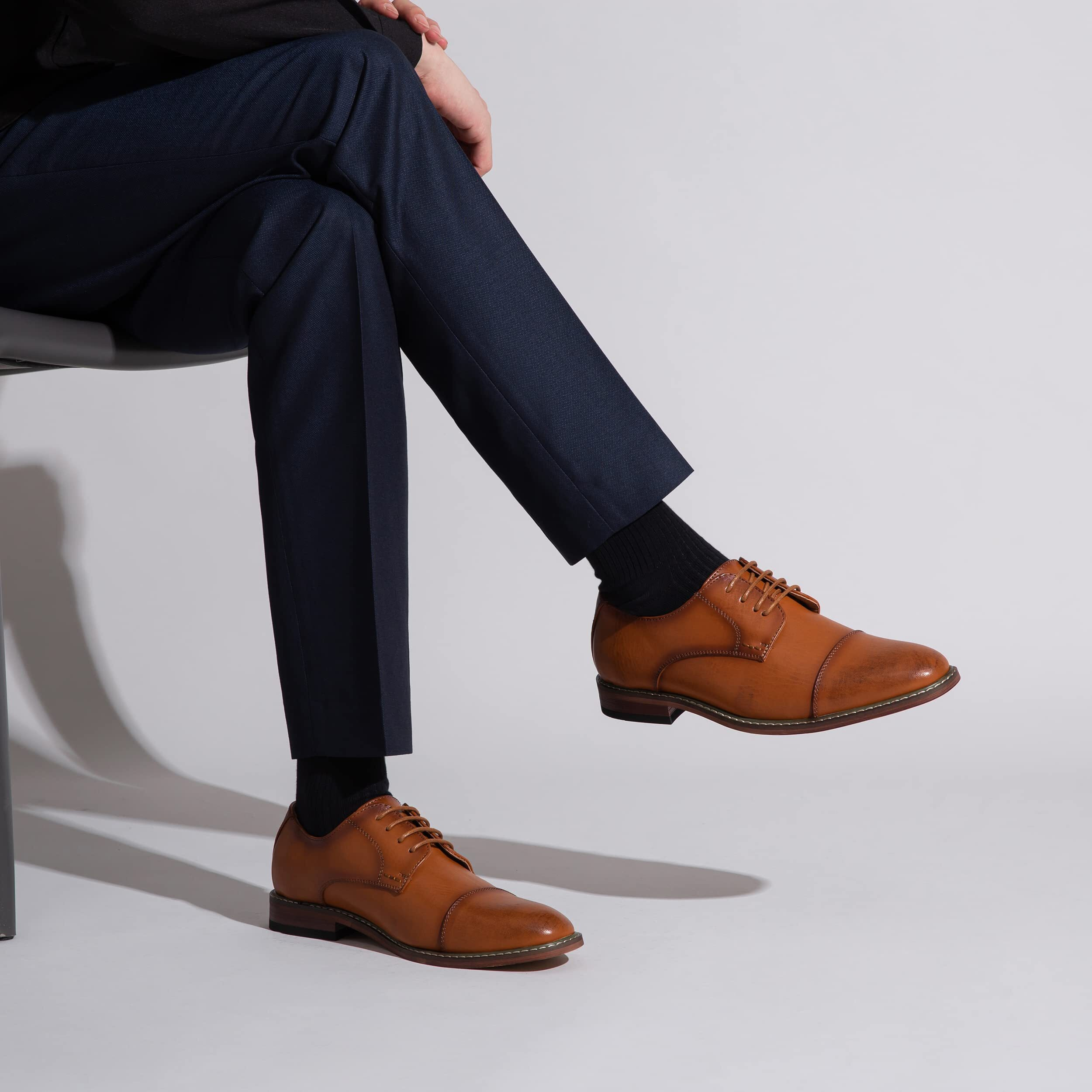 Vostey Men's Brown Oxford Dress Shoes - Formal & Business Derby Shoes (Bmy703 Polished Brown 8)