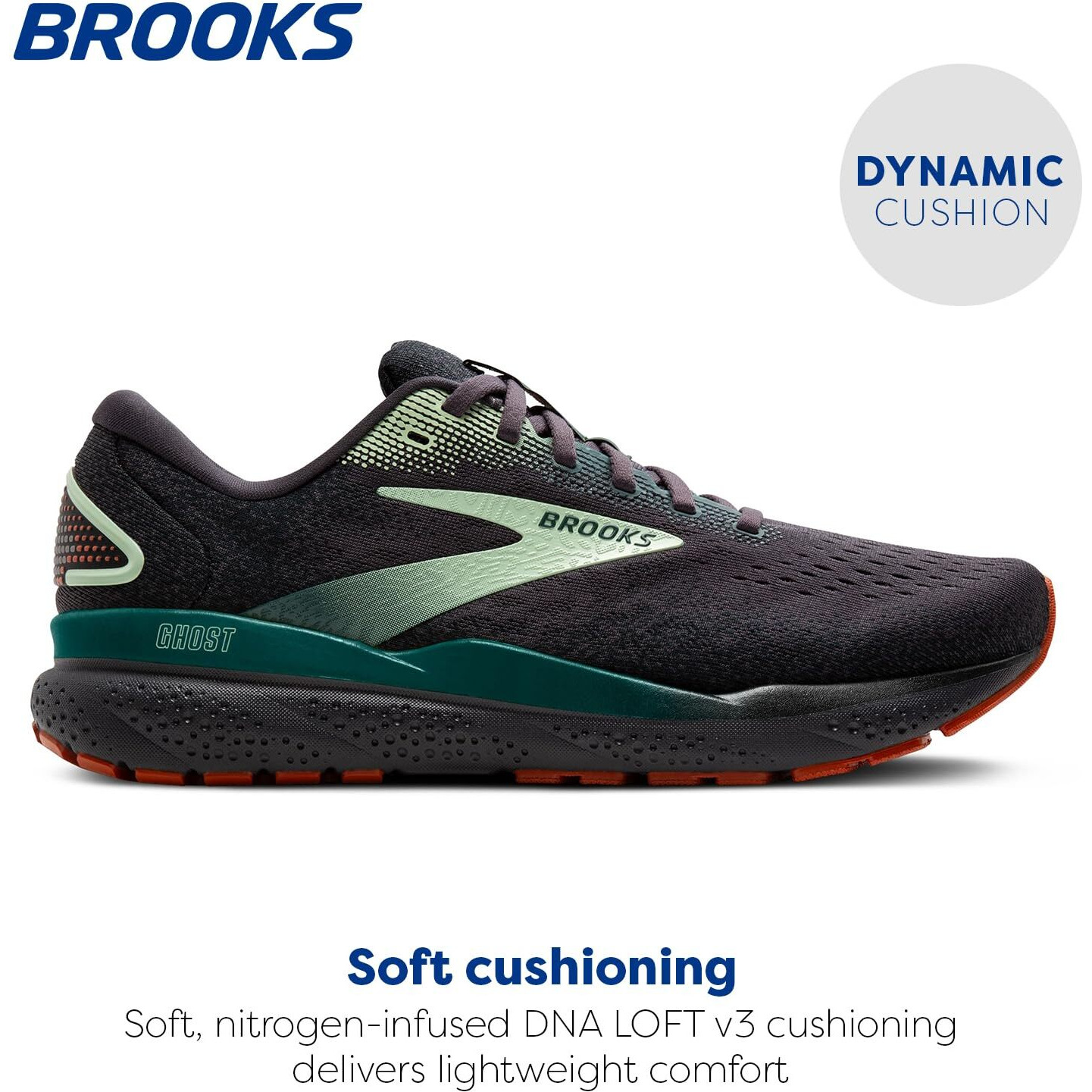 Brooks Mens Ghost 16 Neutral Running Shoe - Blackened Pearl/June Bug/Green - 8 Medium