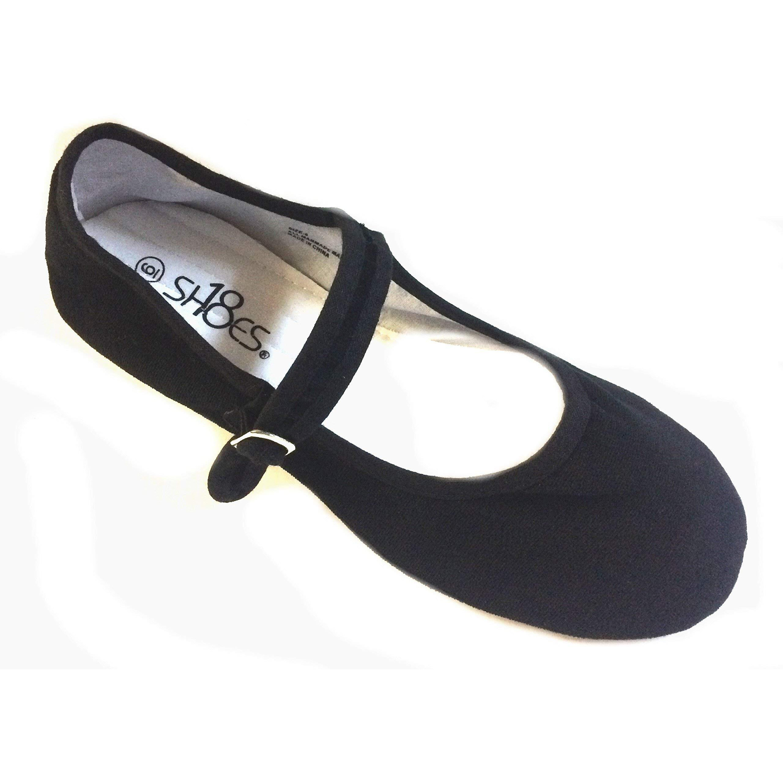 Shoes 18 Womens Cotton China Doll Mary Jane Shoes Ballerina Ballet Flats Shoes 118-T Black 5