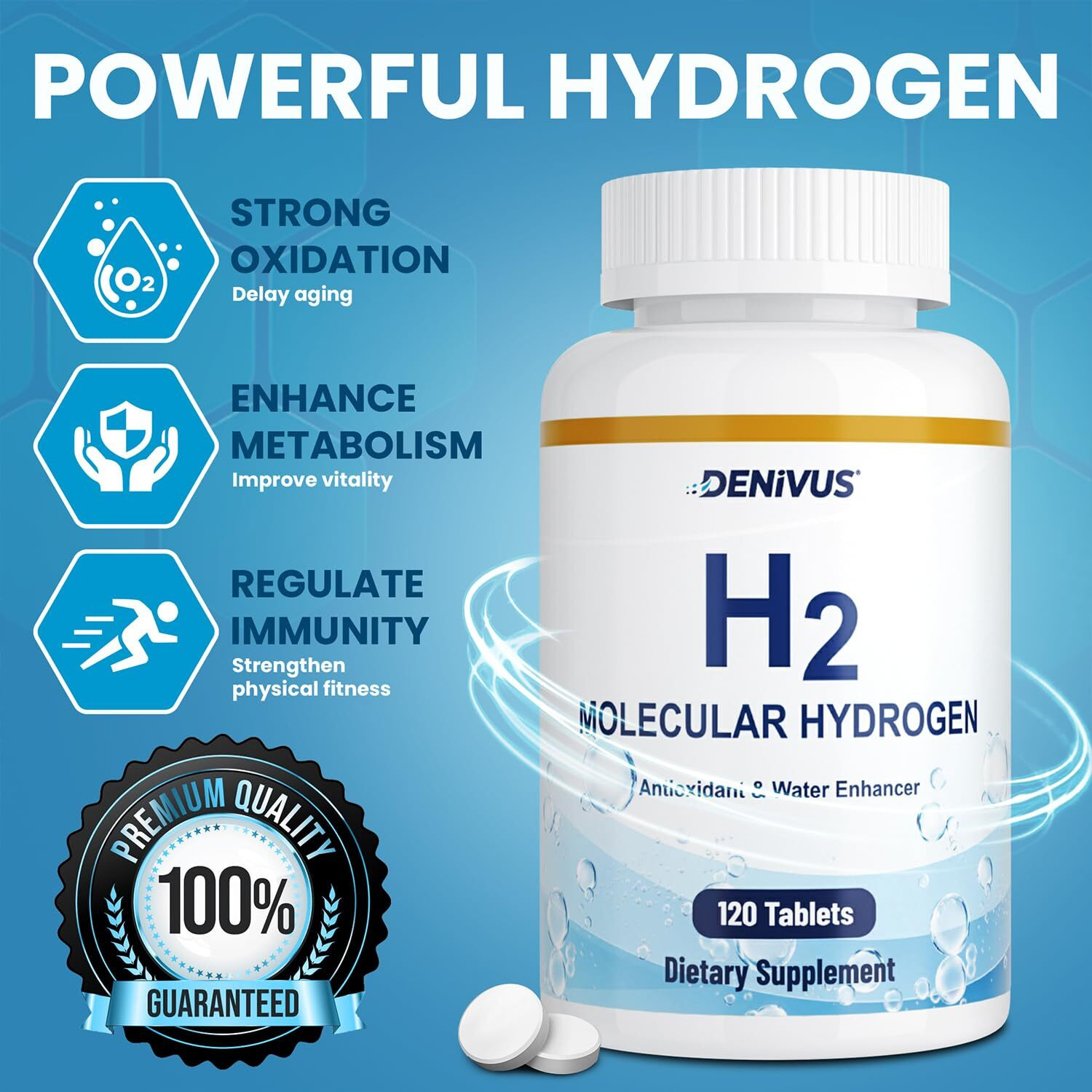 Hydrogen Water Tablets With Magnesium - 120 Tablets Fast-Dissolving H2 Molecular Hydrogen Supplements For Brain Health  Cognitive Function  Energy & Metabolism Support