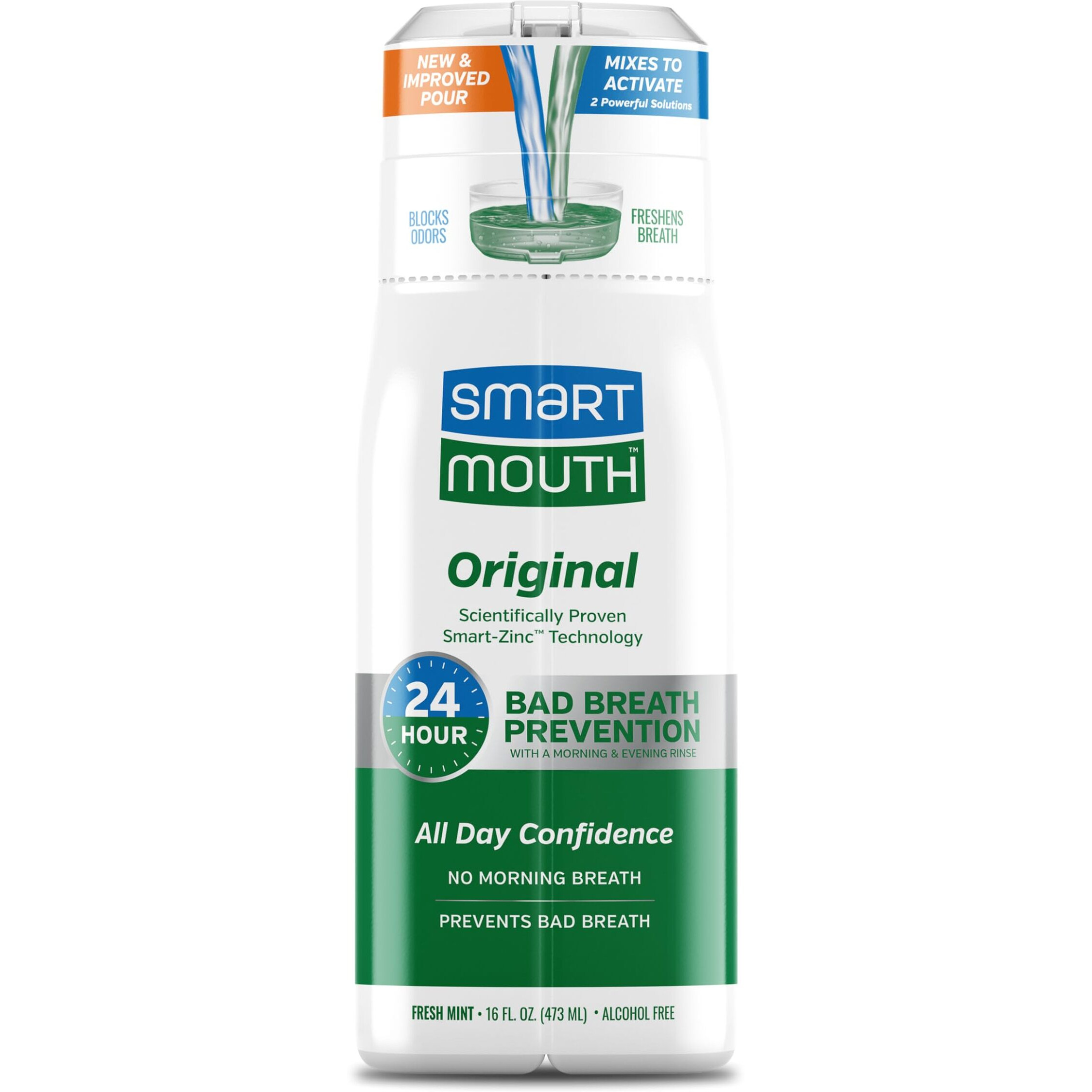 Smartmouth Original Activated Mouthwash - Adult Mouthwash For Fresh Breath - Oral Rinse For 24-Hour Bad Breath Relief With Twice Daily Use - Fresh Mint Flavor  16 Fl Oz (1 Pack)