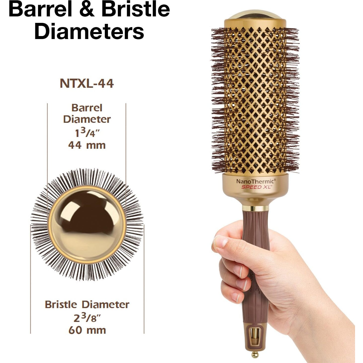 Olivia Garden Nanothermic Ceramic + Ion Speed Xl Round Thermal Hair Brush - Not Electrical - Professional Blowout Brush For Normal To Thick Hair - 2 1/8""-Diameter Barrel - Ntxl-54