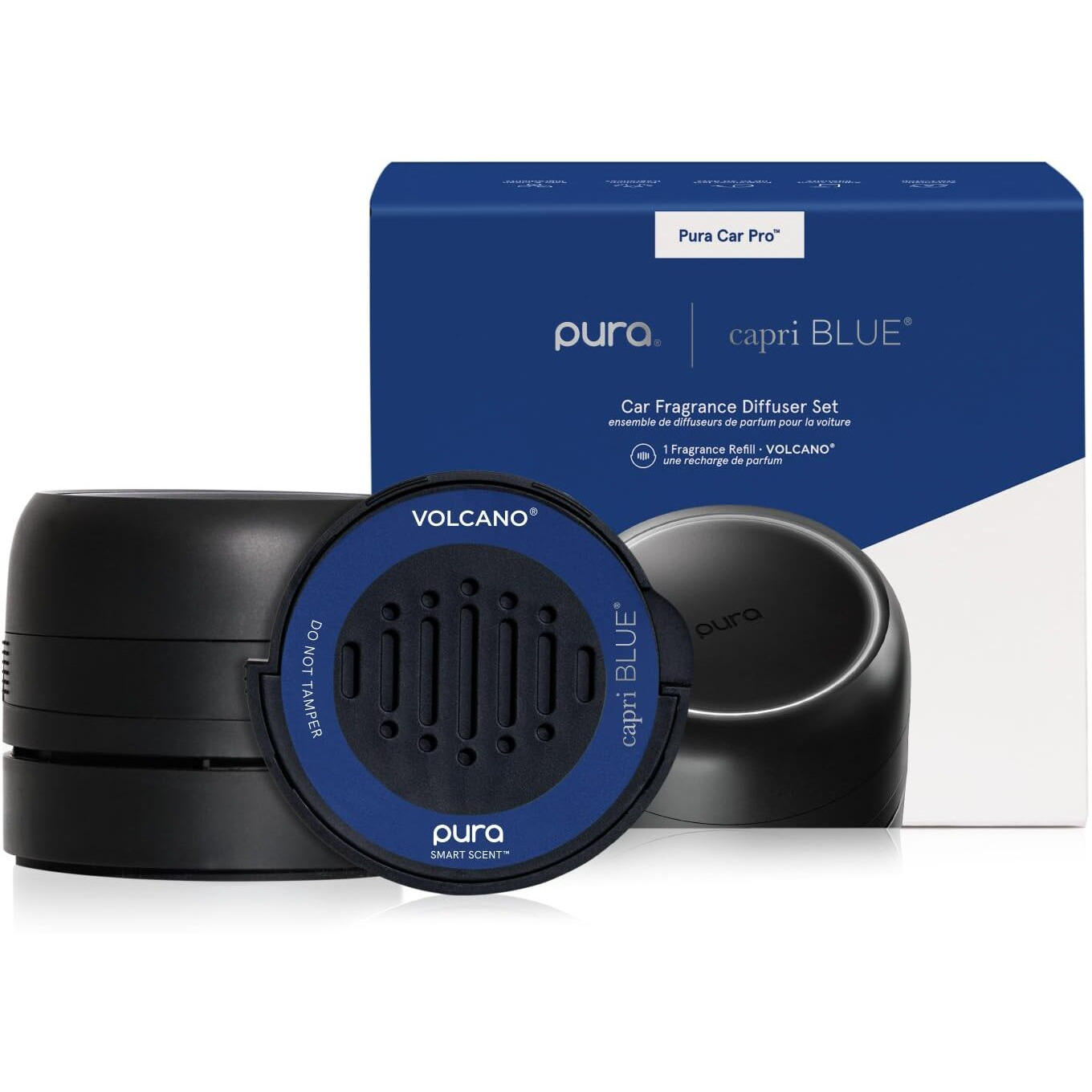 Capri Blue Volcano Pura Car Pro Diffuser Set - Includes Pura Car Pro Diffuser And Capri Blue Volcano Air Freshener Refills - Scented With Notes Of Tropical Fruits & Sugared Citrus