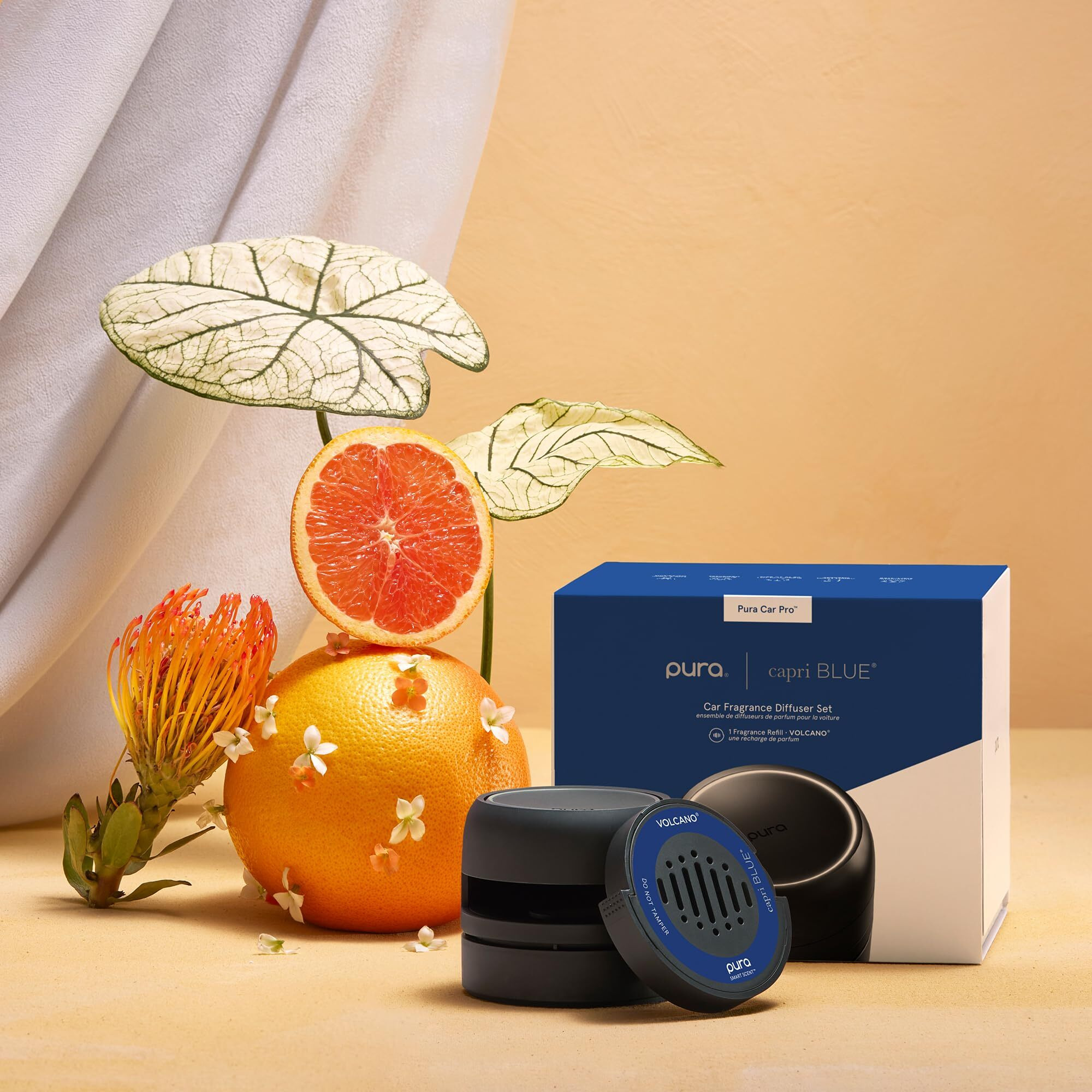 Capri Blue Volcano Pura Car Pro Diffuser Set - Includes Pura Car Pro Diffuser And Capri Blue Volcano Air Freshener Refills - Scented With Notes Of Tropical Fruits & Sugared Citrus