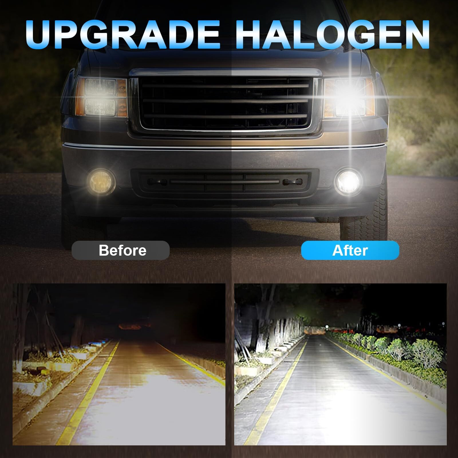 Xrdhji Fit For Dodge Ram 1500 2500 3500 2009-2014 2015 2016 2017 2018 High Performance Halogen Headlight Bulbs 9005 High Beam + H11 Low Beam + 9006 Fog Light Replacement Bulb Kit Pack Of 6