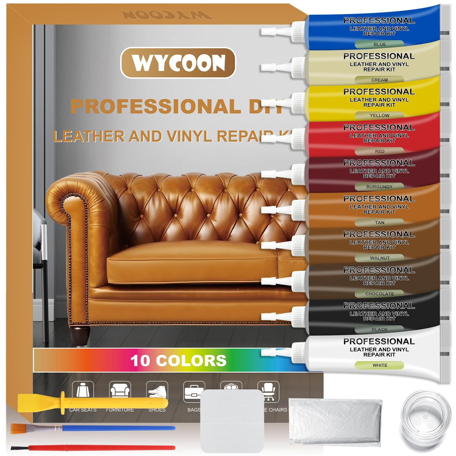 Wycoon Leather Repair Kit For Furniture  Vinyl Repair Kit For Car Interior  Couch  Sofa  Car Seats And Purse With Color Mixing Guide  Restores Faux  Artificial  Genuine Pleather