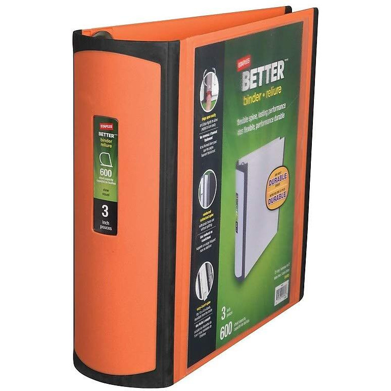 Staples 728073 Better View 3-Inch Slant D 3-Ring Binder Orange (16405)