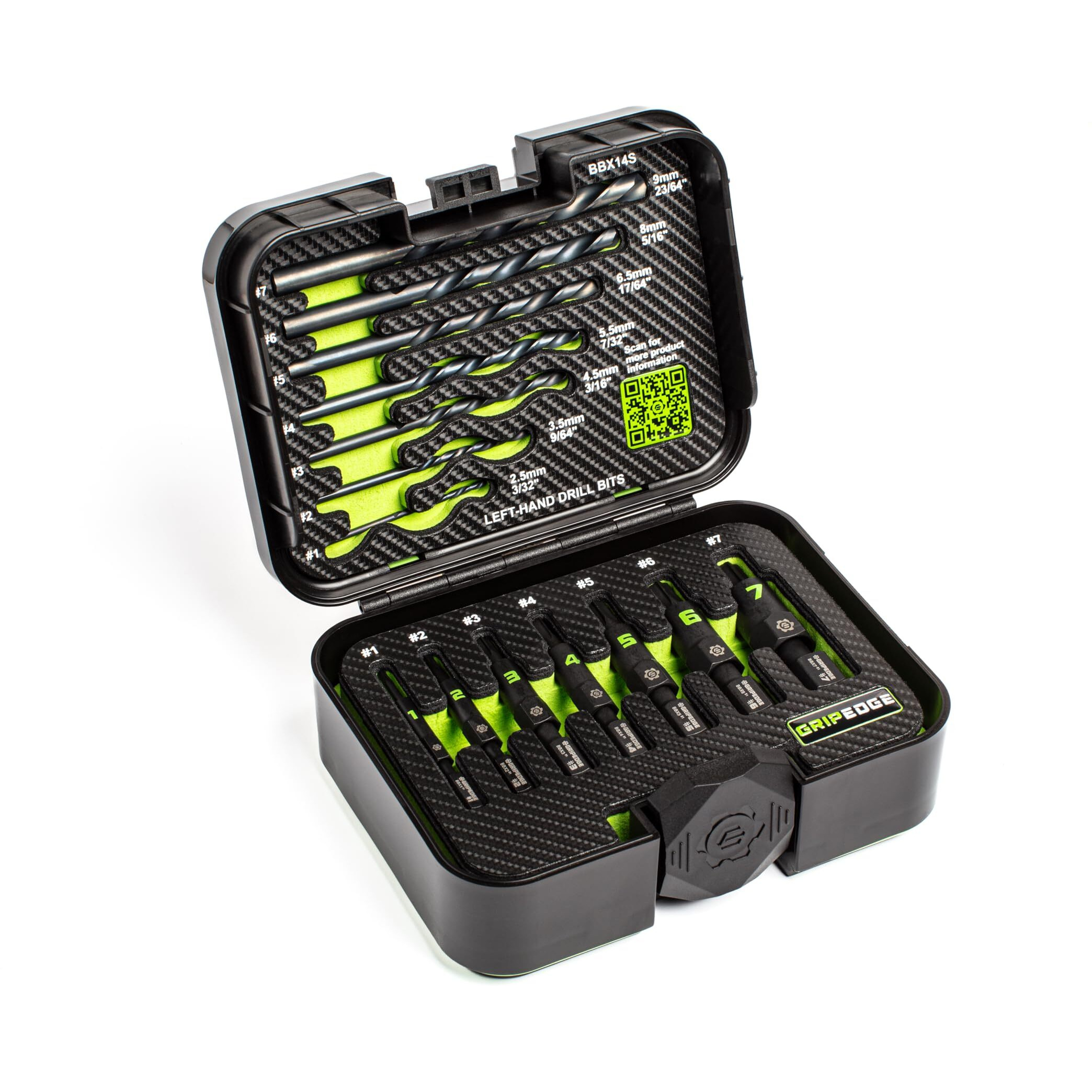 Gripedge Tools | 14Pc G-Fors Extractor Set | Sizes 1 - 7 | Left Hand Drill Bits Included | Removes Broken Studs  Stripped Bolts/Screws | Includes Premium Plastic Case With Foam Insert |