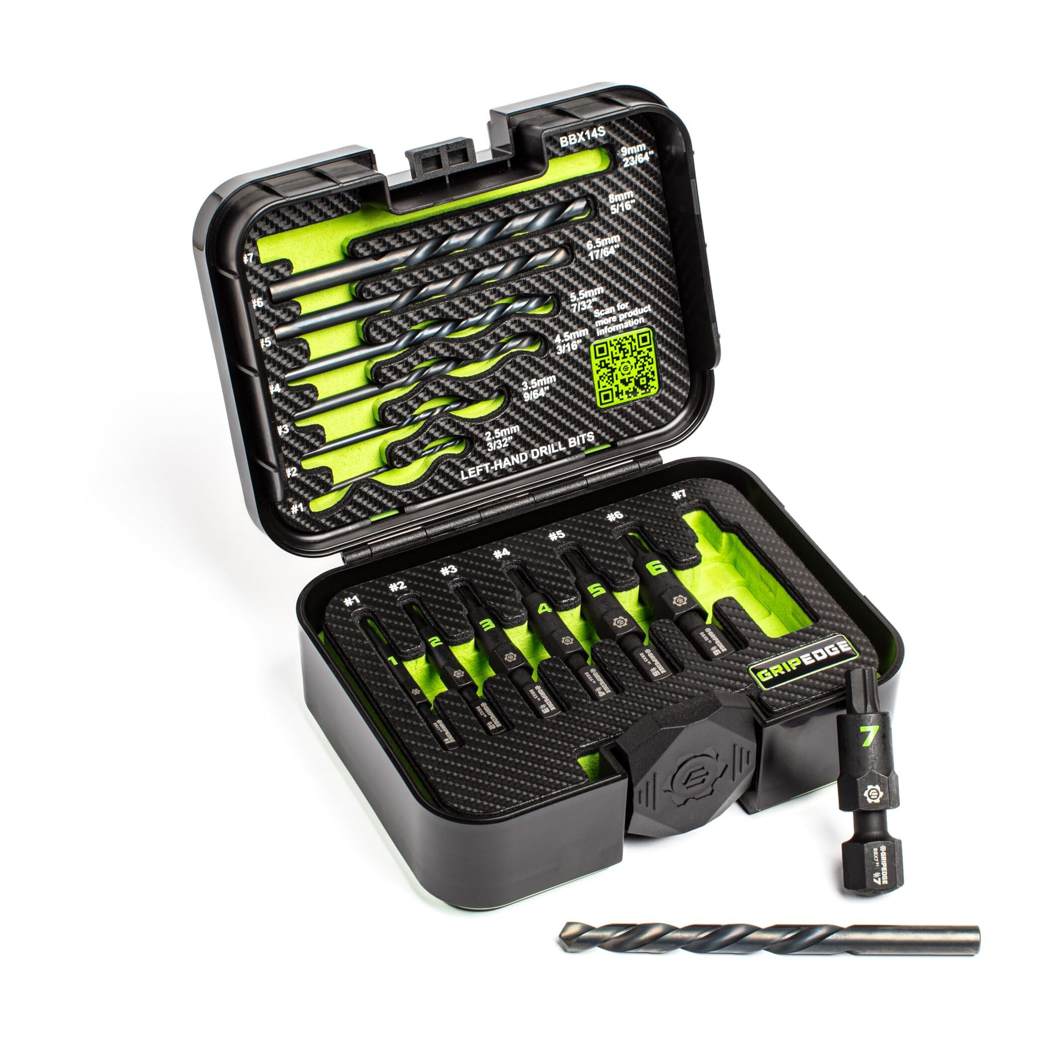 Gripedge Tools | 14Pc G-Fors Extractor Set | Sizes 1 - 7 | Left Hand Drill Bits Included | Removes Broken Studs  Stripped Bolts/Screws | Includes Premium Plastic Case With Foam Insert |