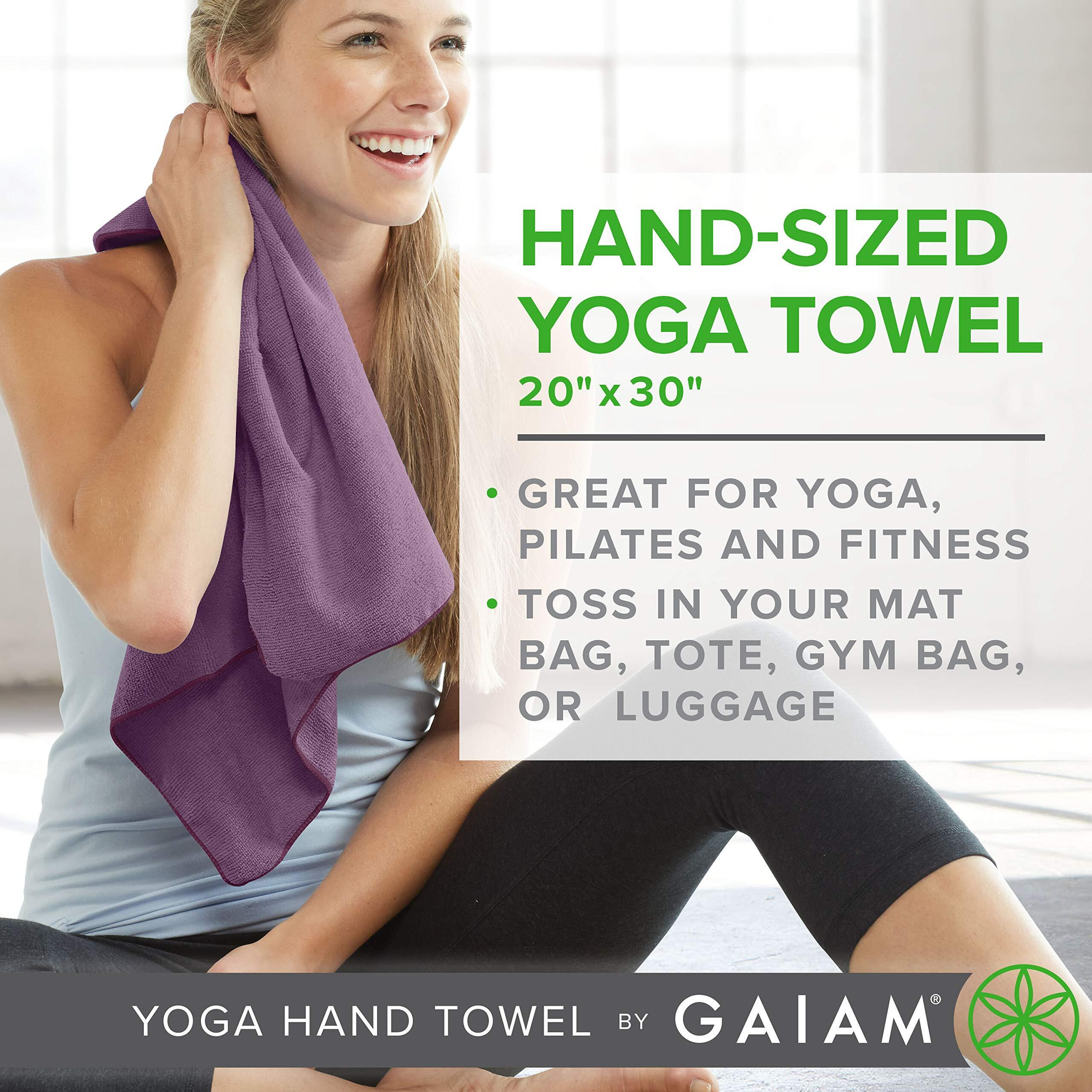 Gaiam Yoga Hand Towel (30"" W X 20"" L)  Quick Dry & Lightweight Sports Towel  Soft Microfiber Fabric  Designed For Hot Yoga  Pilates  Sports  Workout & More