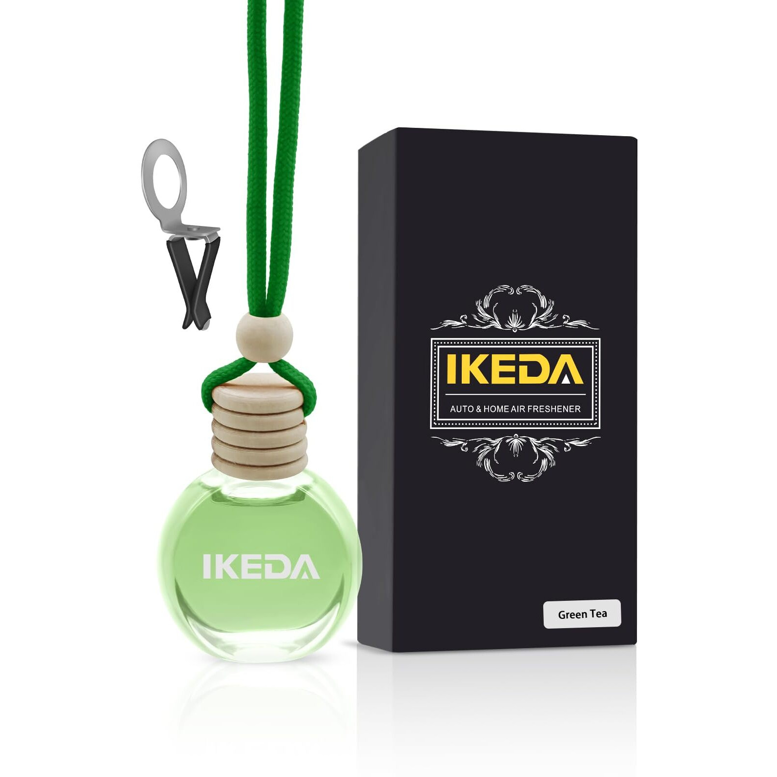 Ikeda Car Air Freshener Green Tea Scent Hanging Smell Air Freshener | Scent |10Ml Round Hanging Car Decoration | Long Lasting Fragrance | For Auto Home (Green Tea)