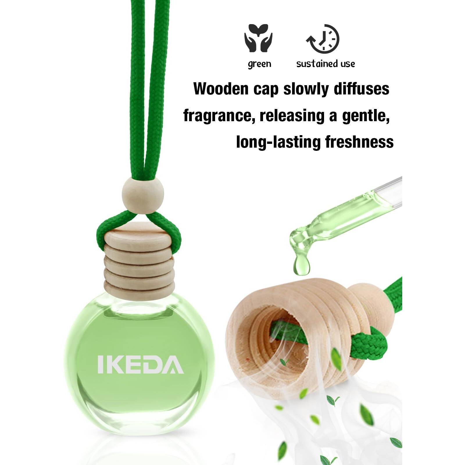 Ikeda Car Air Freshener Green Tea Scent Hanging Smell Air Freshener | Scent |10Ml Round Hanging Car Decoration | Long Lasting Fragrance | For Auto Home (Green Tea)