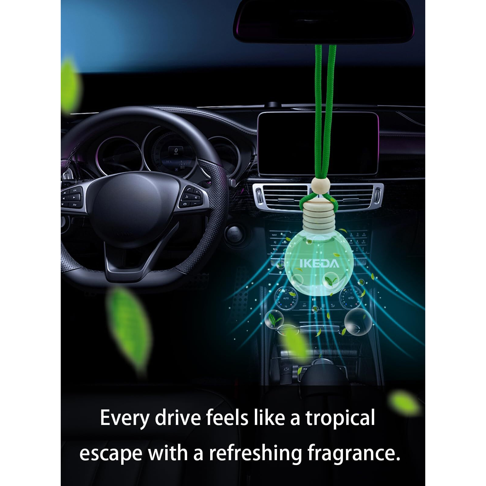 Ikeda Car Air Freshener Green Tea Scent Hanging Smell Air Freshener | Scent |10Ml Round Hanging Car Decoration | Long Lasting Fragrance | For Auto Home (Green Tea)