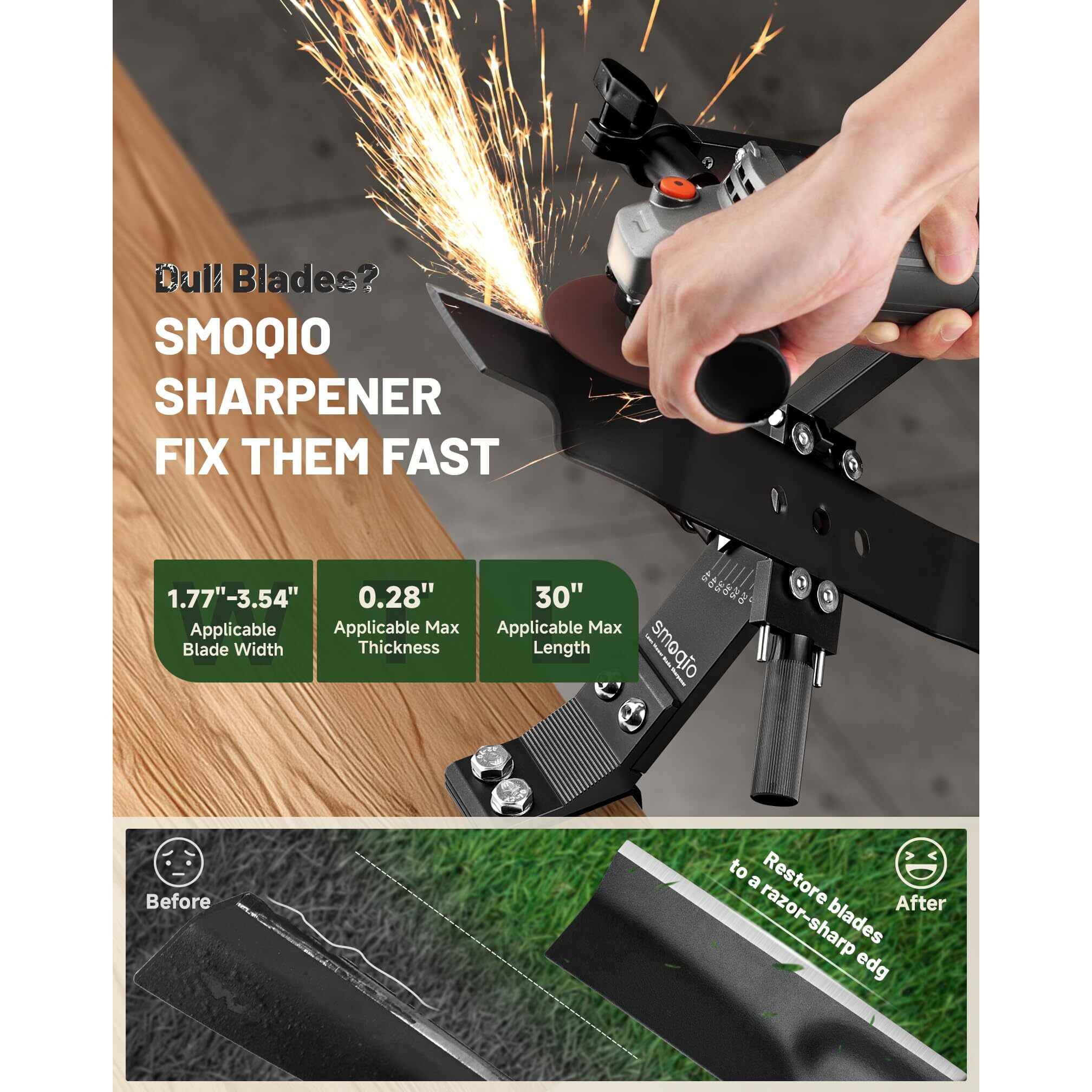 Smoqio Lawn Mower Blade Sharpener  Lawnmower Blade Sharpening Tool With Balancer  Blade Sharpner Kit For Grinder