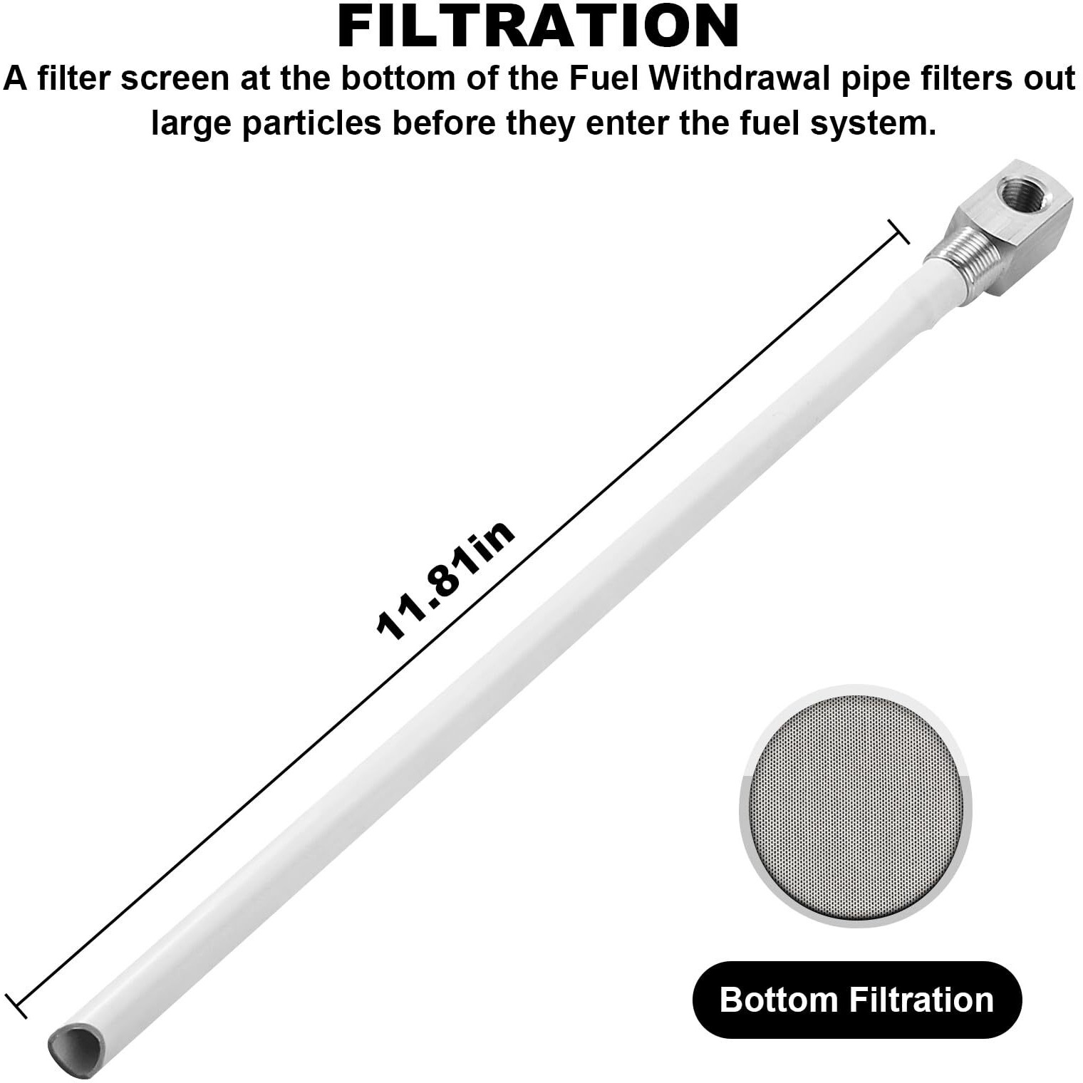 7-0948 Fuel Tank Pickup Tube 12 Inch Depth Standard Universal Boat Gas Tank Tube  Adjustable Length Rigid Polyethylene Fuel Tube With Strainer