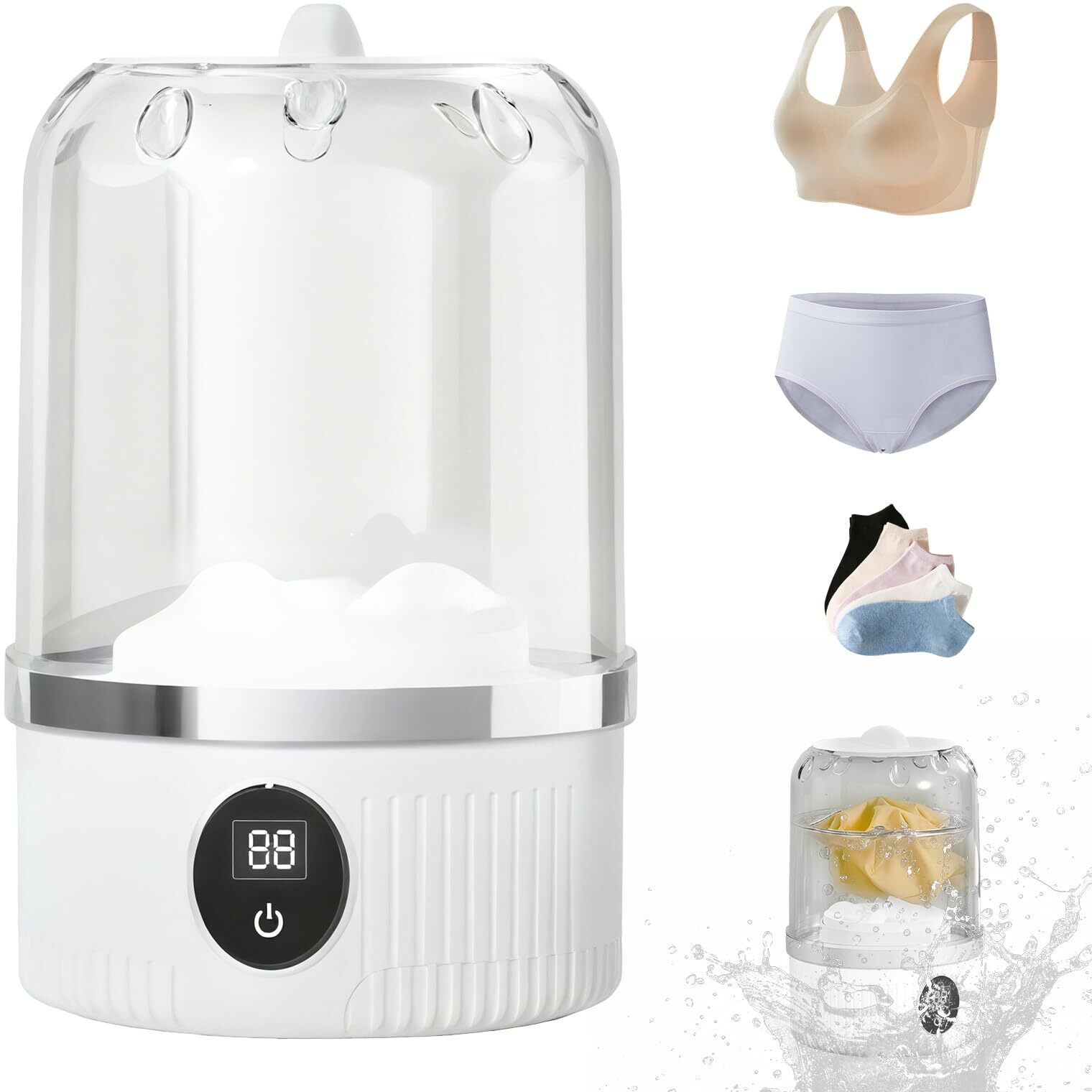 Underwear Washer  Portable Mini Washing Machine  2025 Upgraded Mini Washings Machines  Rechargeable Cordless Washing-Machine  Laundry Cup For Bra  Underwear  Socks (White)