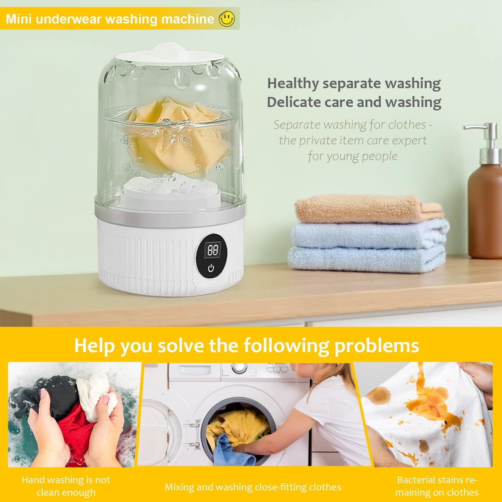 Underwear Washer  Portable Mini Washing Machine  2025 Upgraded Mini Washings Machines  Rechargeable Cordless Washing-Machine  Laundry Cup For Bra  Underwear  Socks (White)