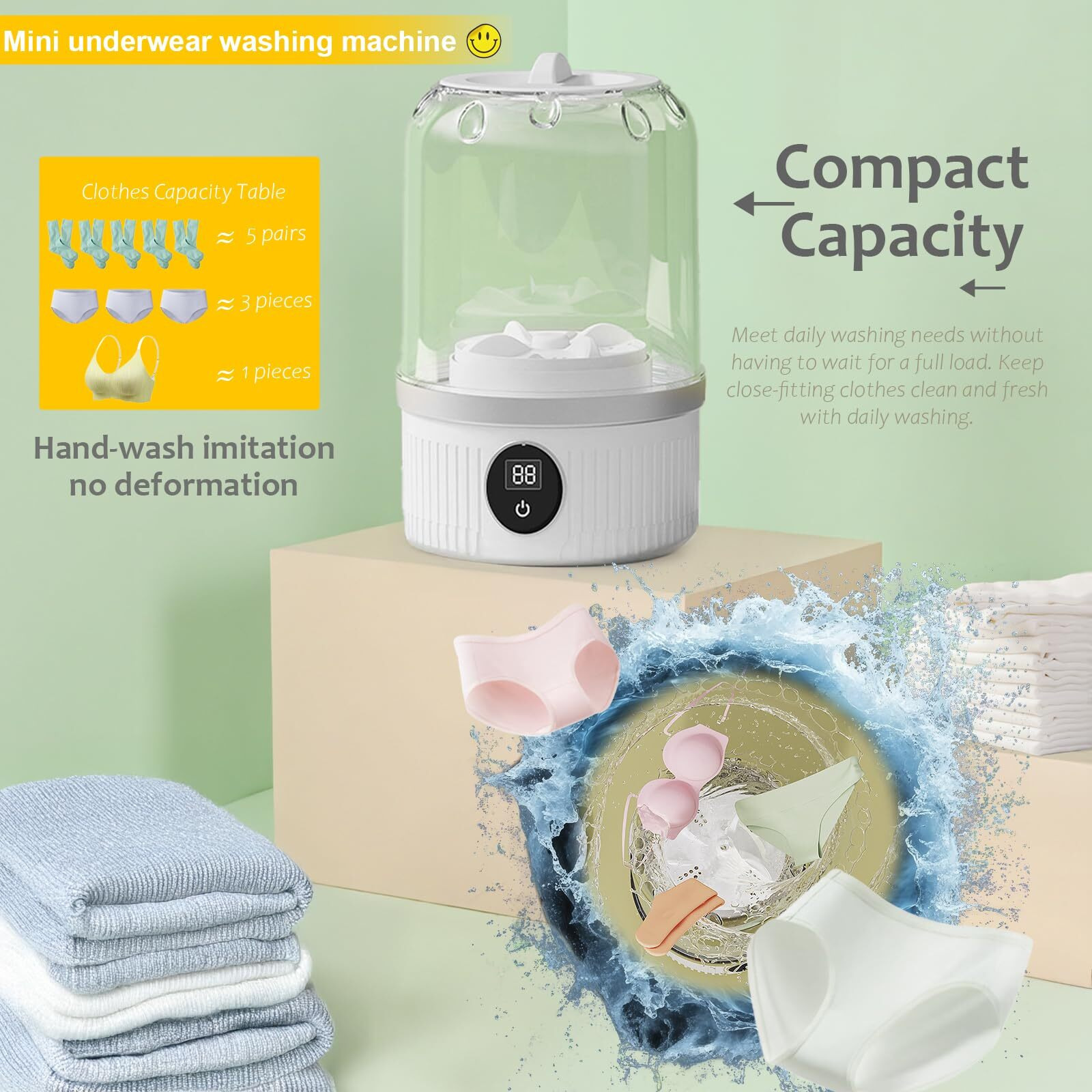 Underwear Washer  Portable Mini Washing Machine  2025 Upgraded Mini Washings Machines  Rechargeable Cordless Washing-Machine  Laundry Cup For Bra  Underwear  Socks (White)