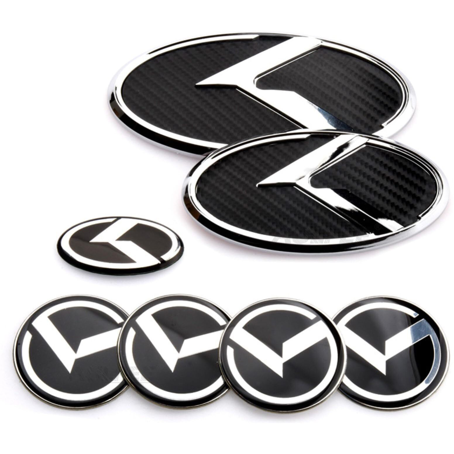 Aulpee 7Pcs Vintage K Badge Front Hood Rear Trunk Emblem Compatible With Vintage K Auto Accessories (Carbonfiber-Chrome)