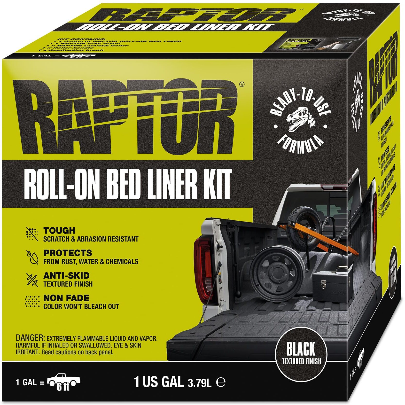 Raptor Roll-On Bed Liner Kit  Truck Bed Liners  Long-Lasting Protection  Black  1 Gallon