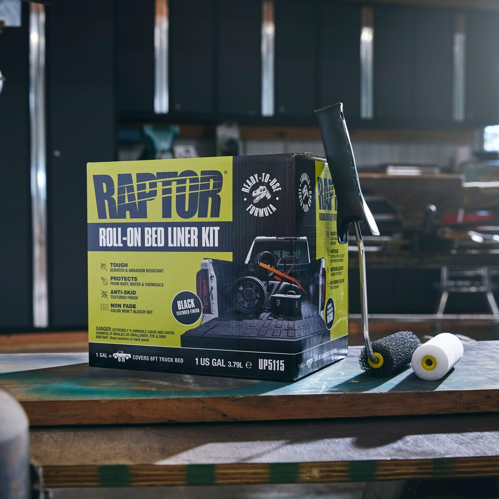 Raptor Roll-On Bed Liner Kit  Truck Bed Liners  Long-Lasting Protection  Black  1 Gallon
